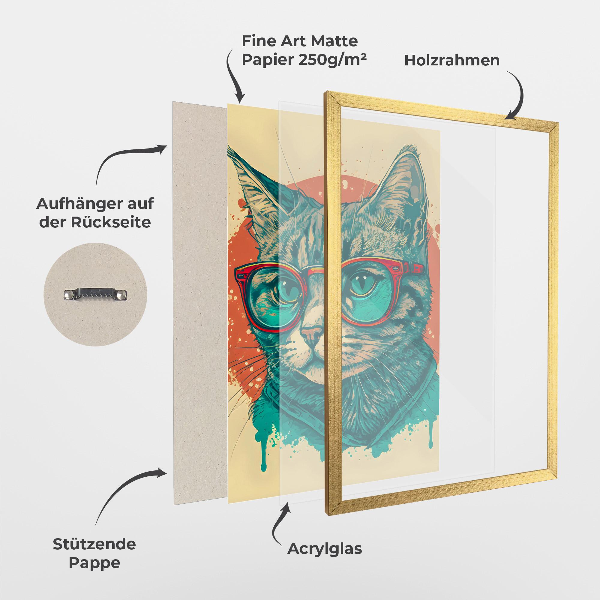 Gerahmte Poster Red Glasses Cat mockup 1