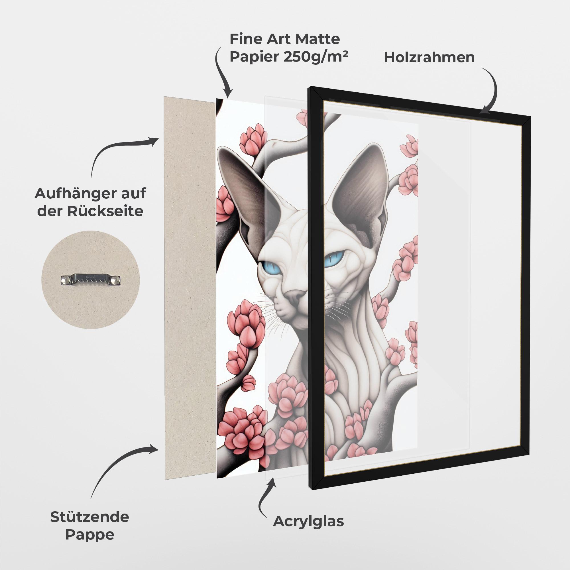 Gerahmte Poster Blue Eyes Cat Drawing mockup 1