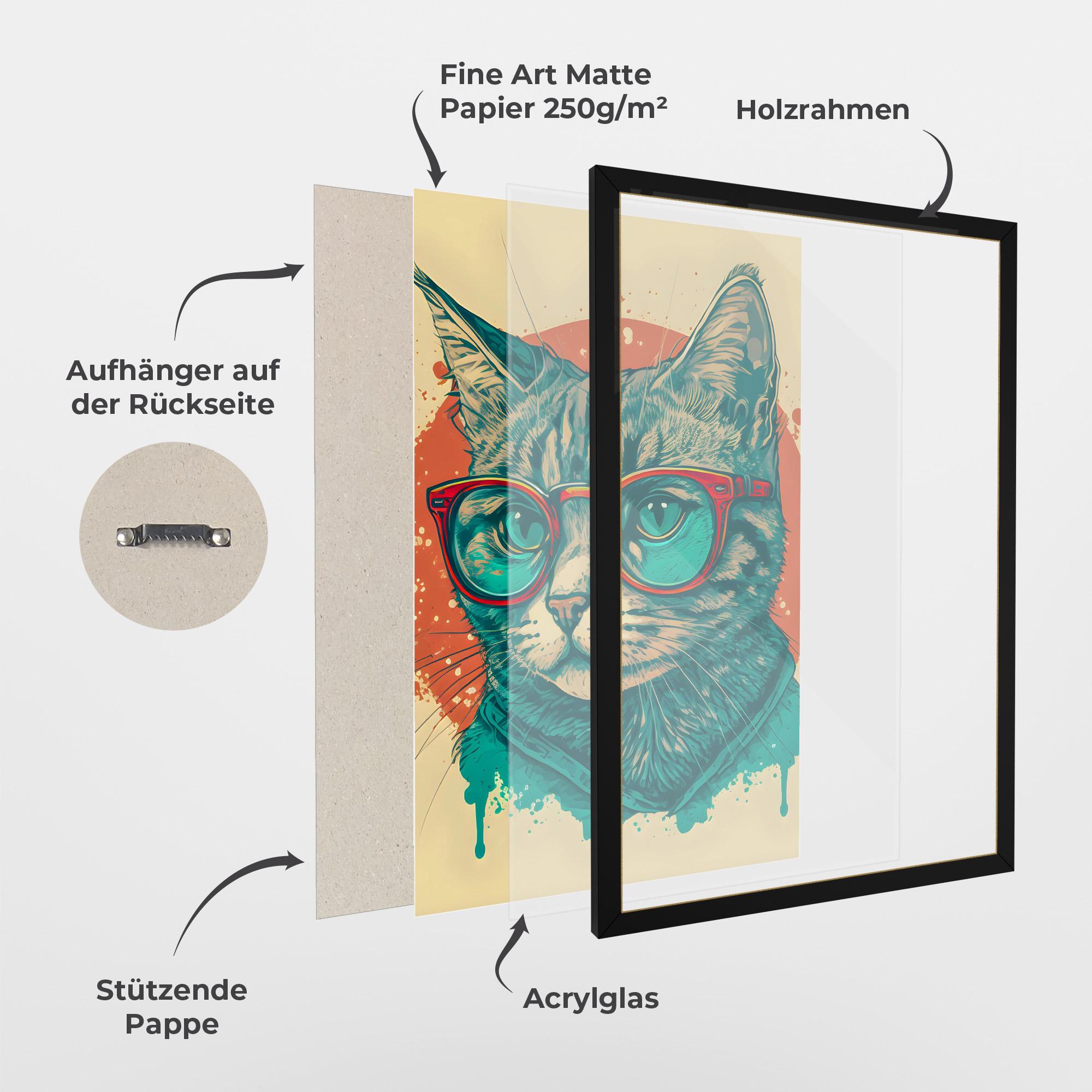 Gerahmte Poster Red Glasses Cat mockup 1