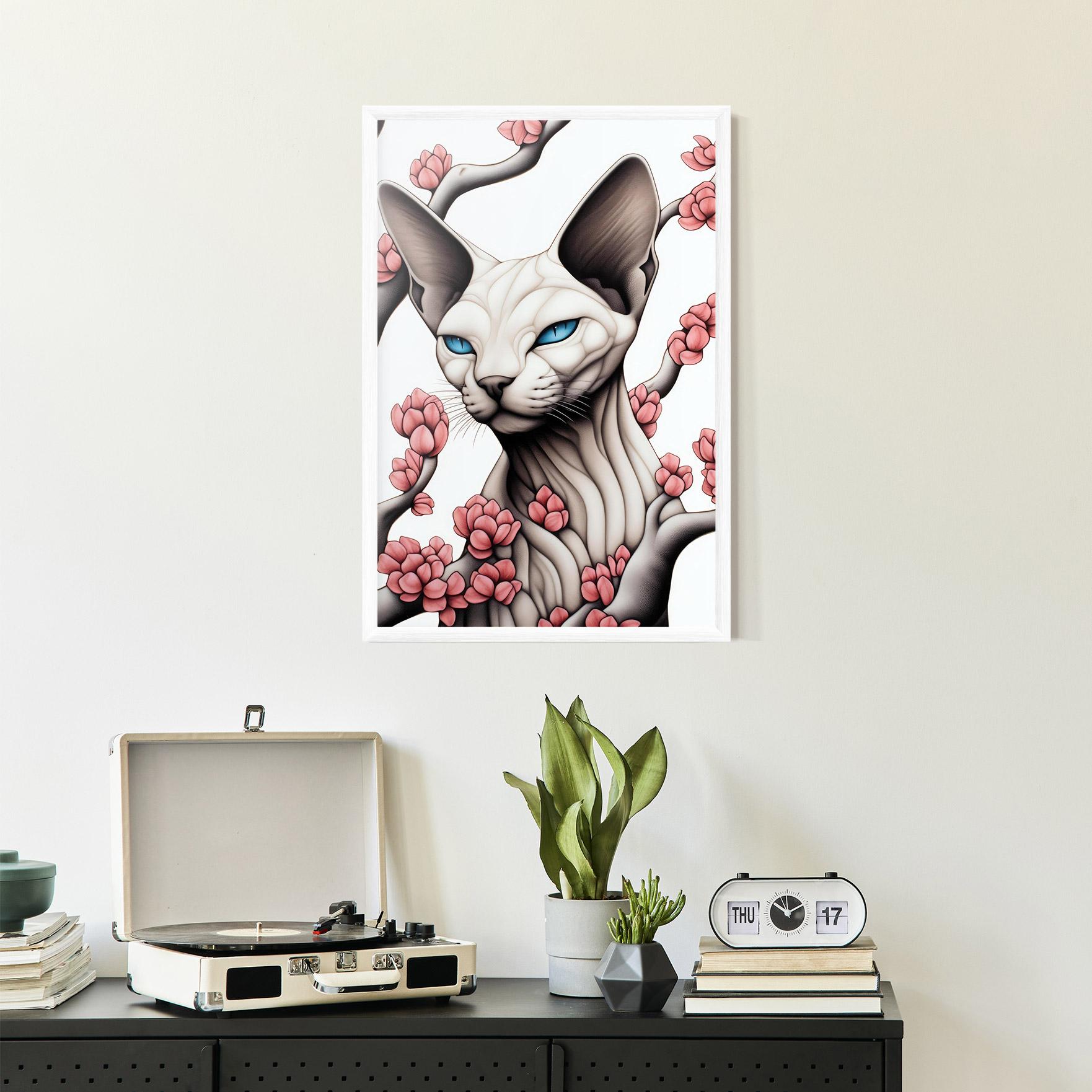 Gerahmte Poster Blue Eyes Cat Drawing mockup 2