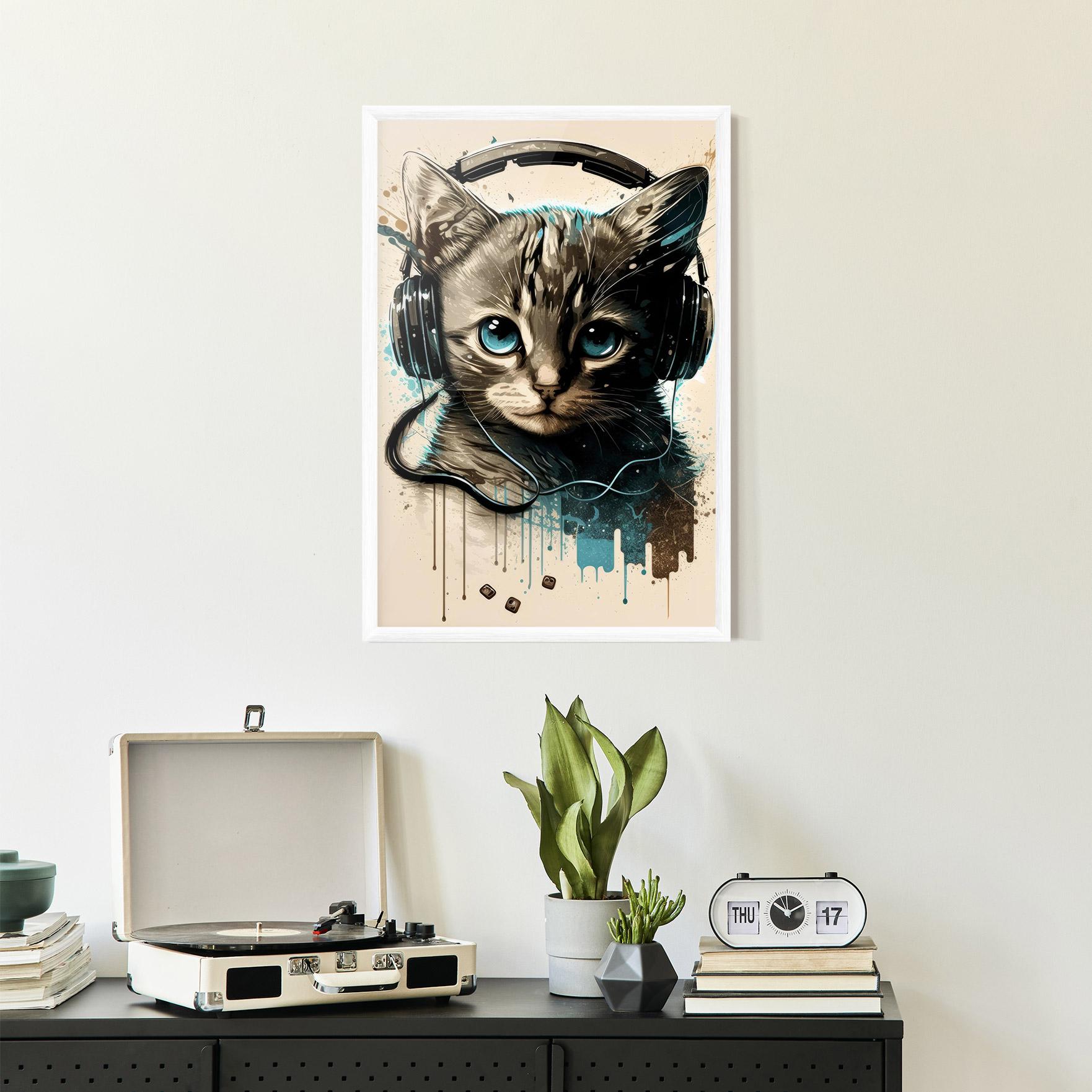 Gerahmte Poster Headphones Cute Cat mockup 2