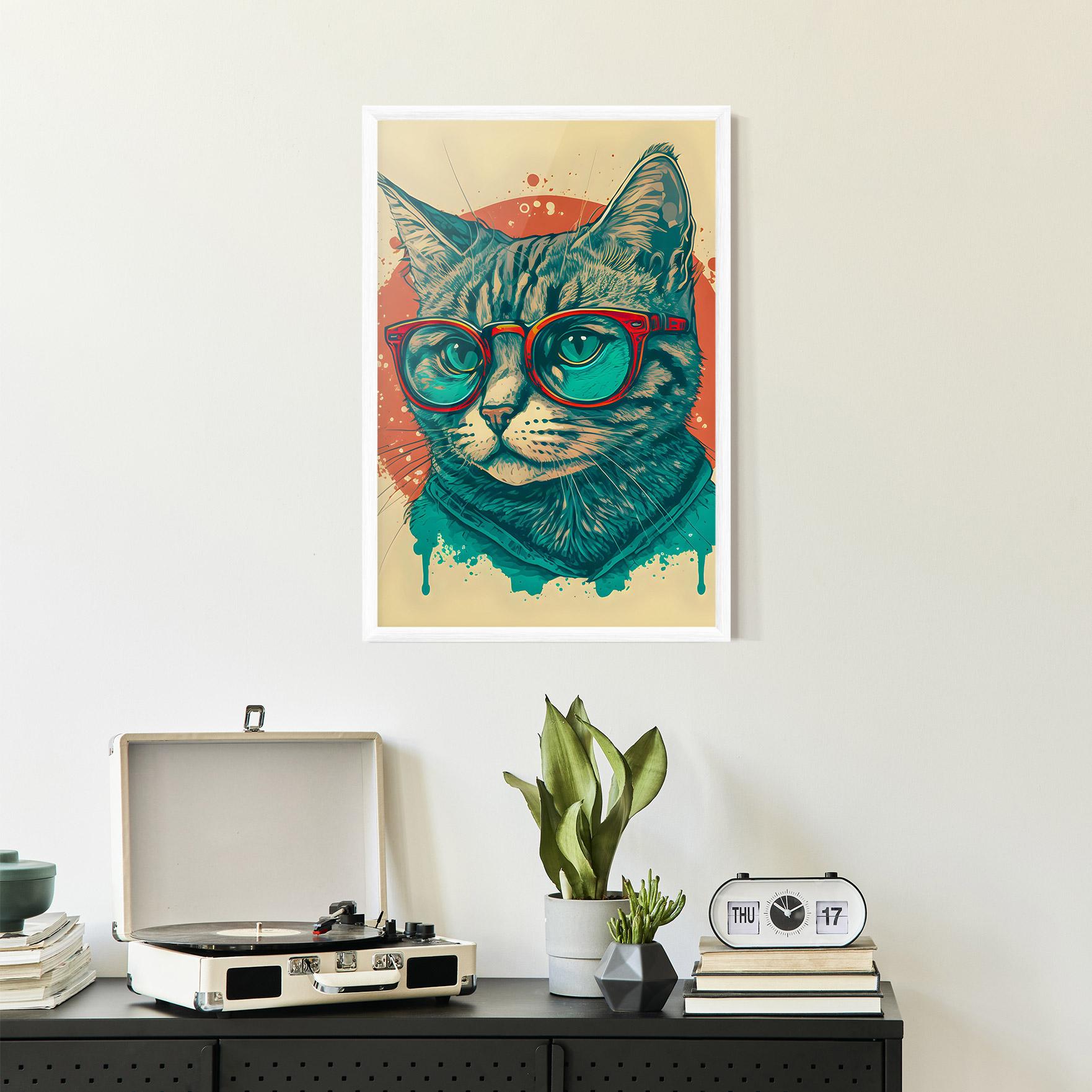 Gerahmte Poster Red Glasses Cat mockup 2