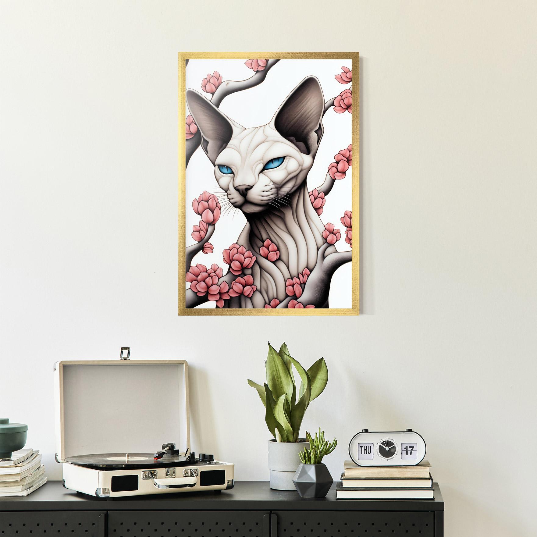 Gerahmte Poster Blue Eyes Cat Drawing mockup 2