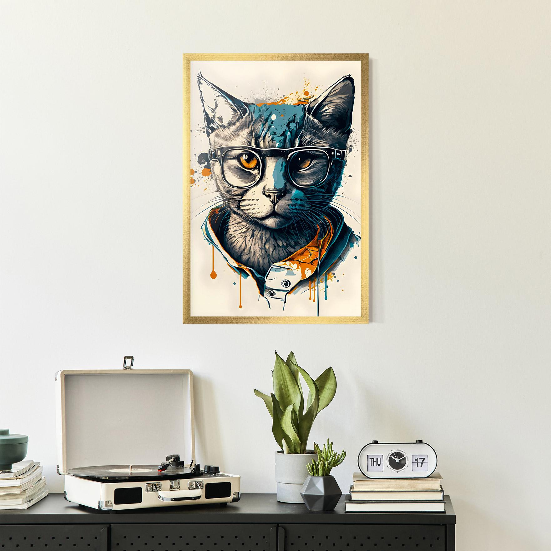 Gerahmte Poster Cat Glasses Art mockup 2