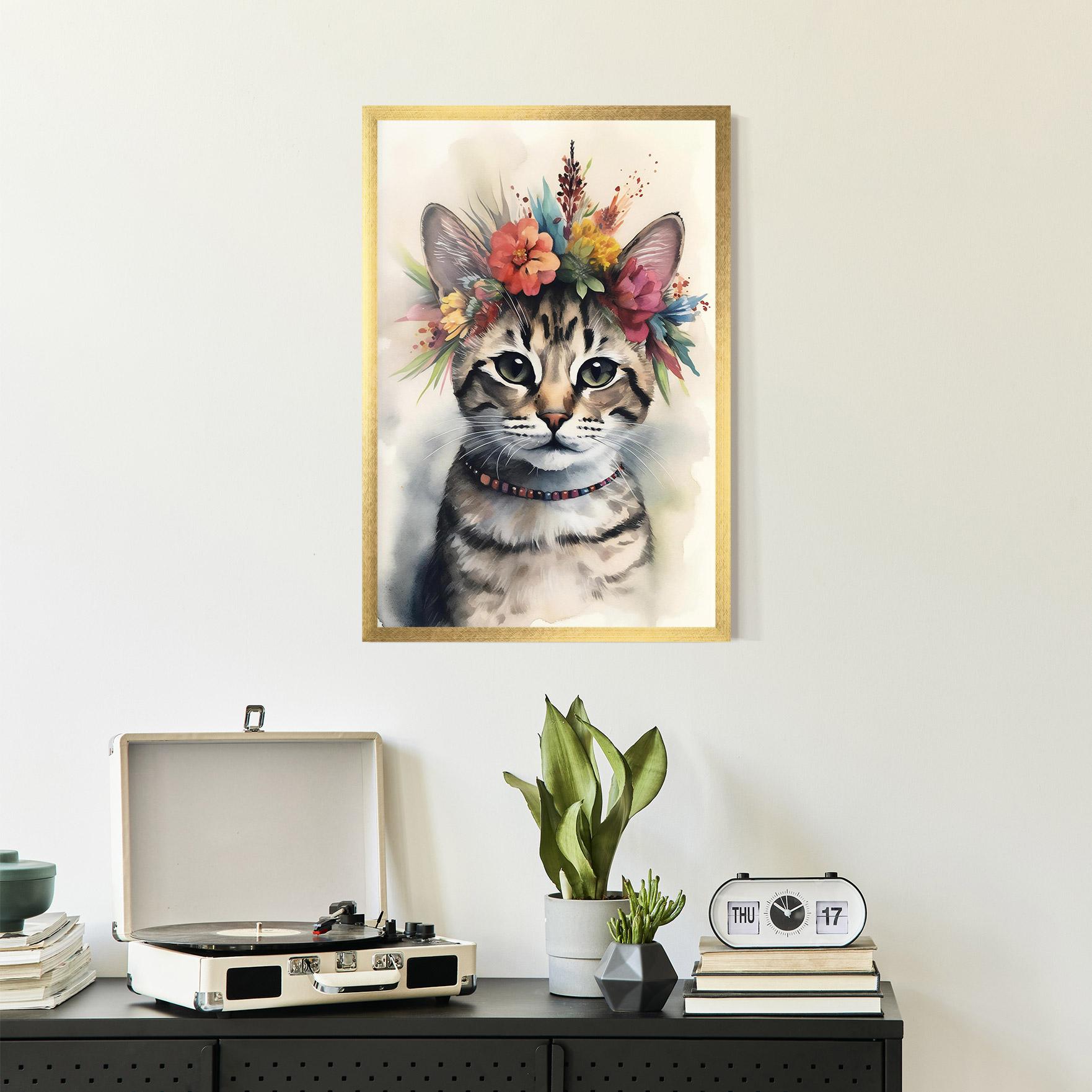 Gerahmte Poster Flower Cat Art mockup 2