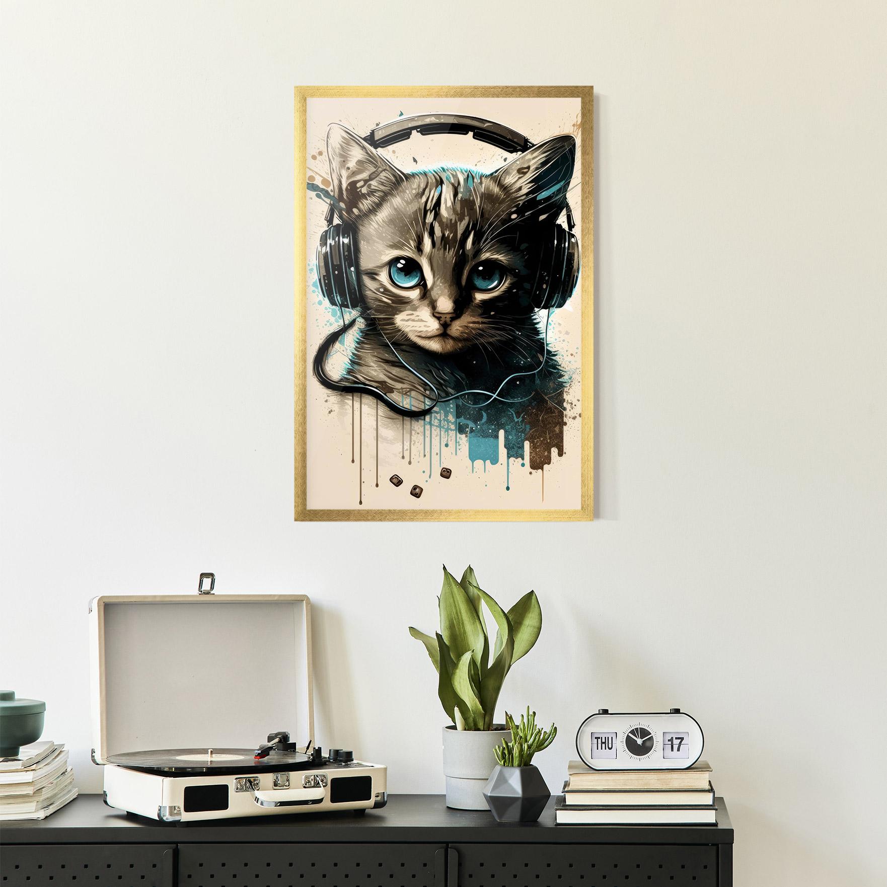 Gerahmte Poster Headphones Cute Cat mockup 2