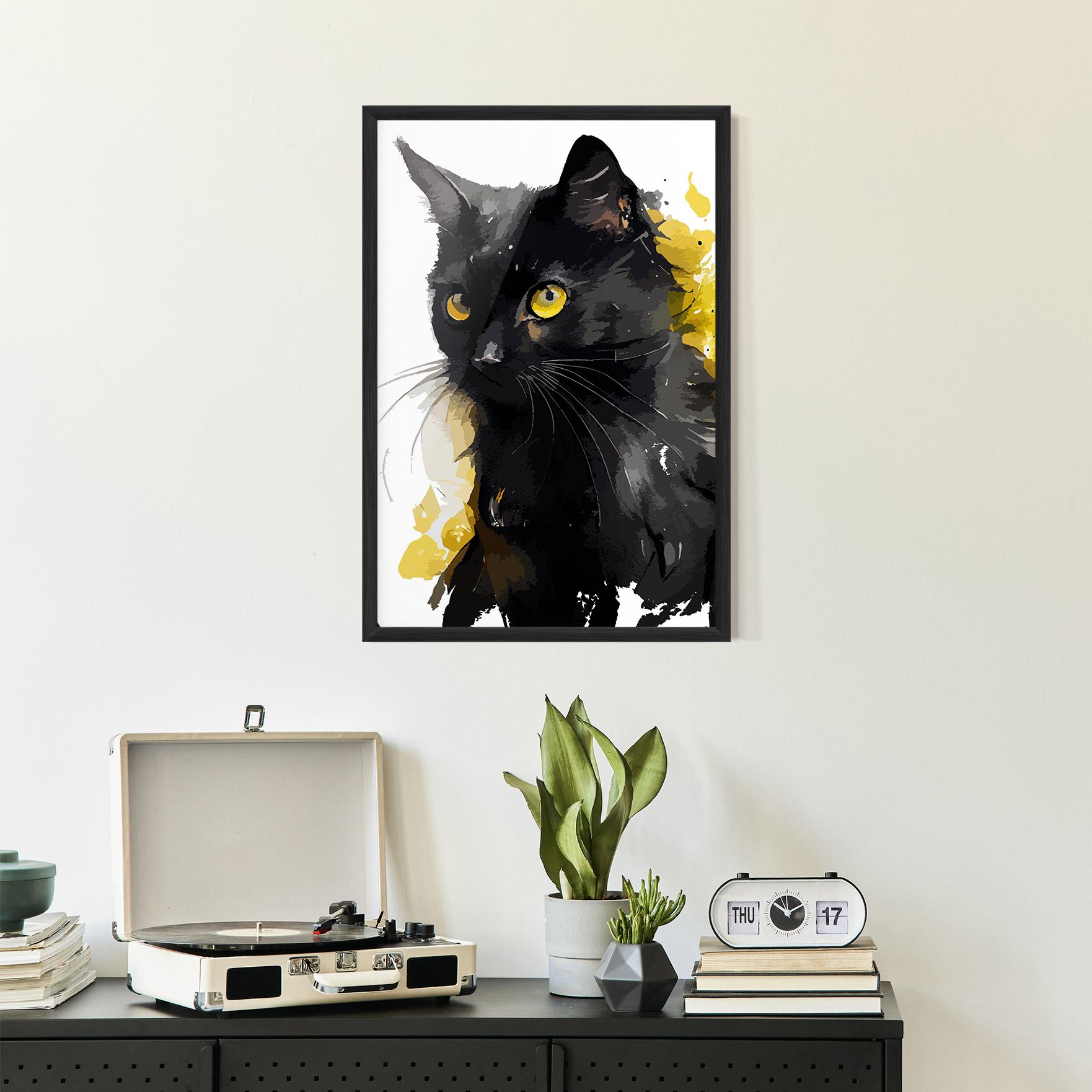 Gerahmte Poster Beautiful Black Cat mockup 2