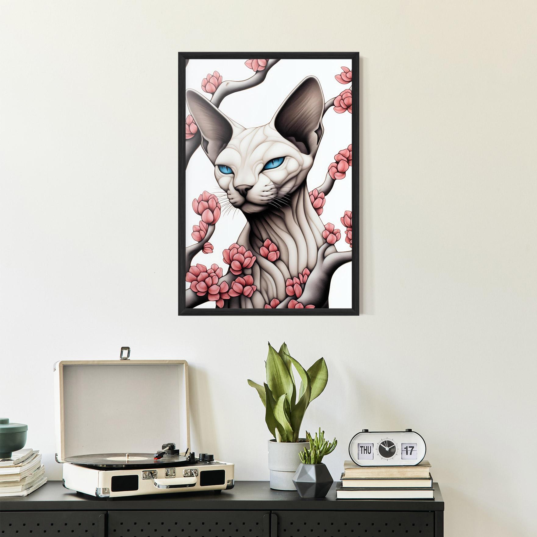 Gerahmte Poster Blue Eyes Cat Drawing mockup 2