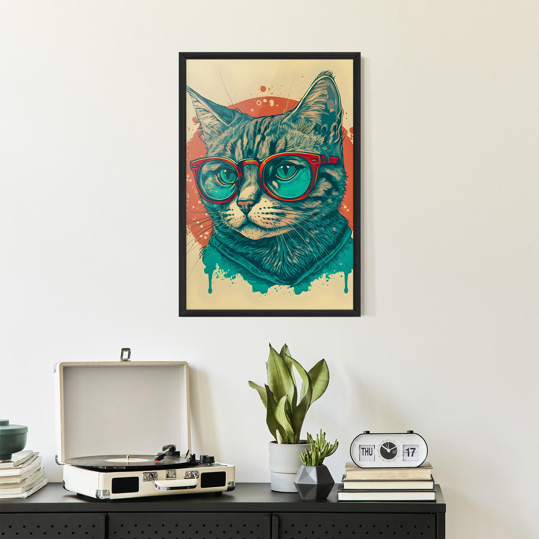 Gerahmte Poster Red Glasses Cat mockup 2