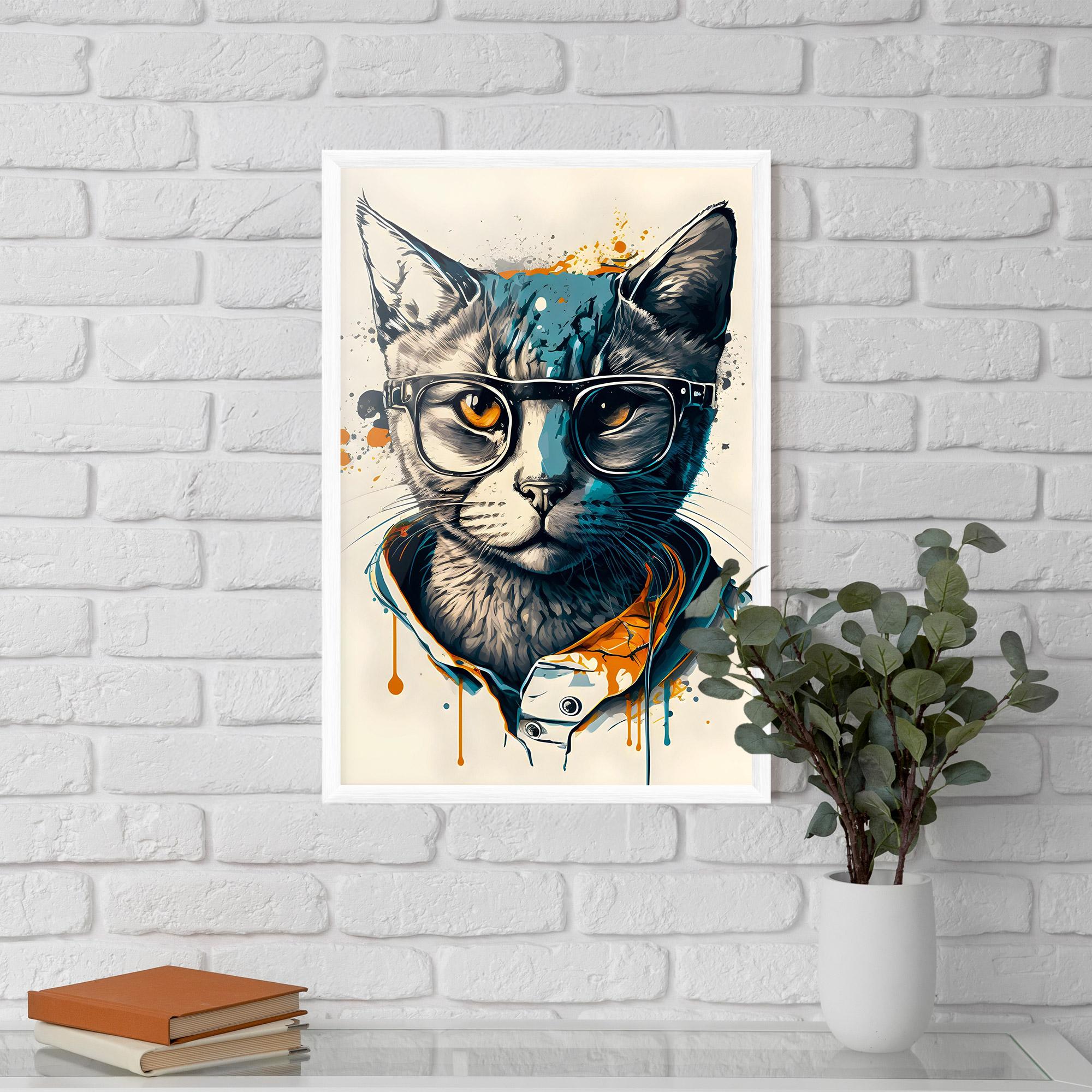 Gerahmte Poster Cat Glasses Art mockup 5