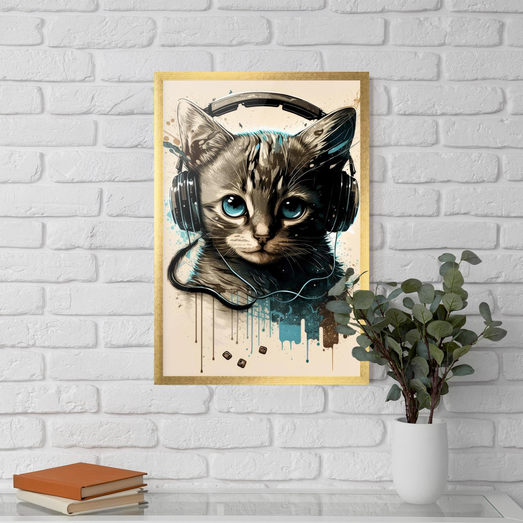 Gerahmte Poster Headphones Cute Cat mockup 5