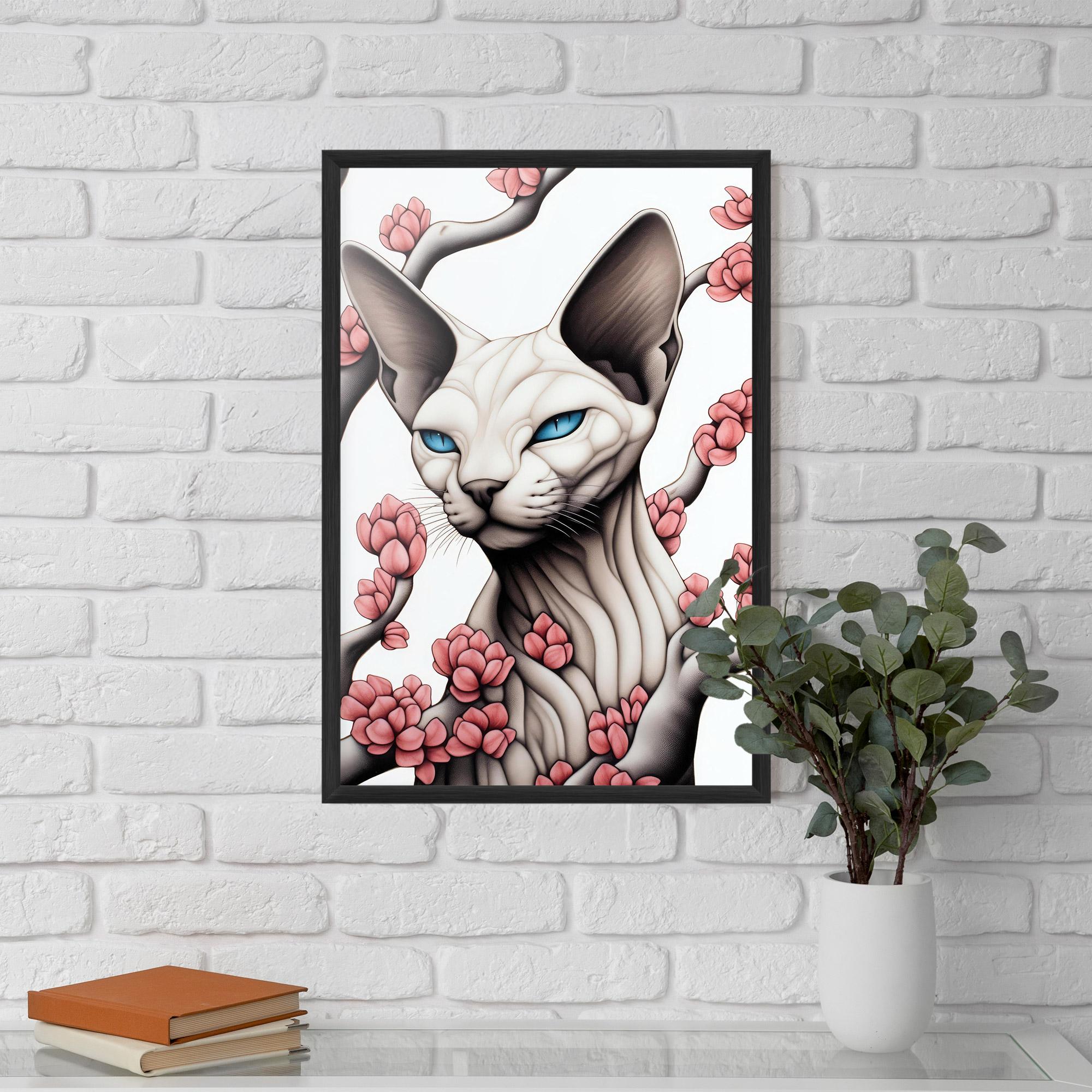 Gerahmte Poster Blue Eyes Cat Drawing mockup 5