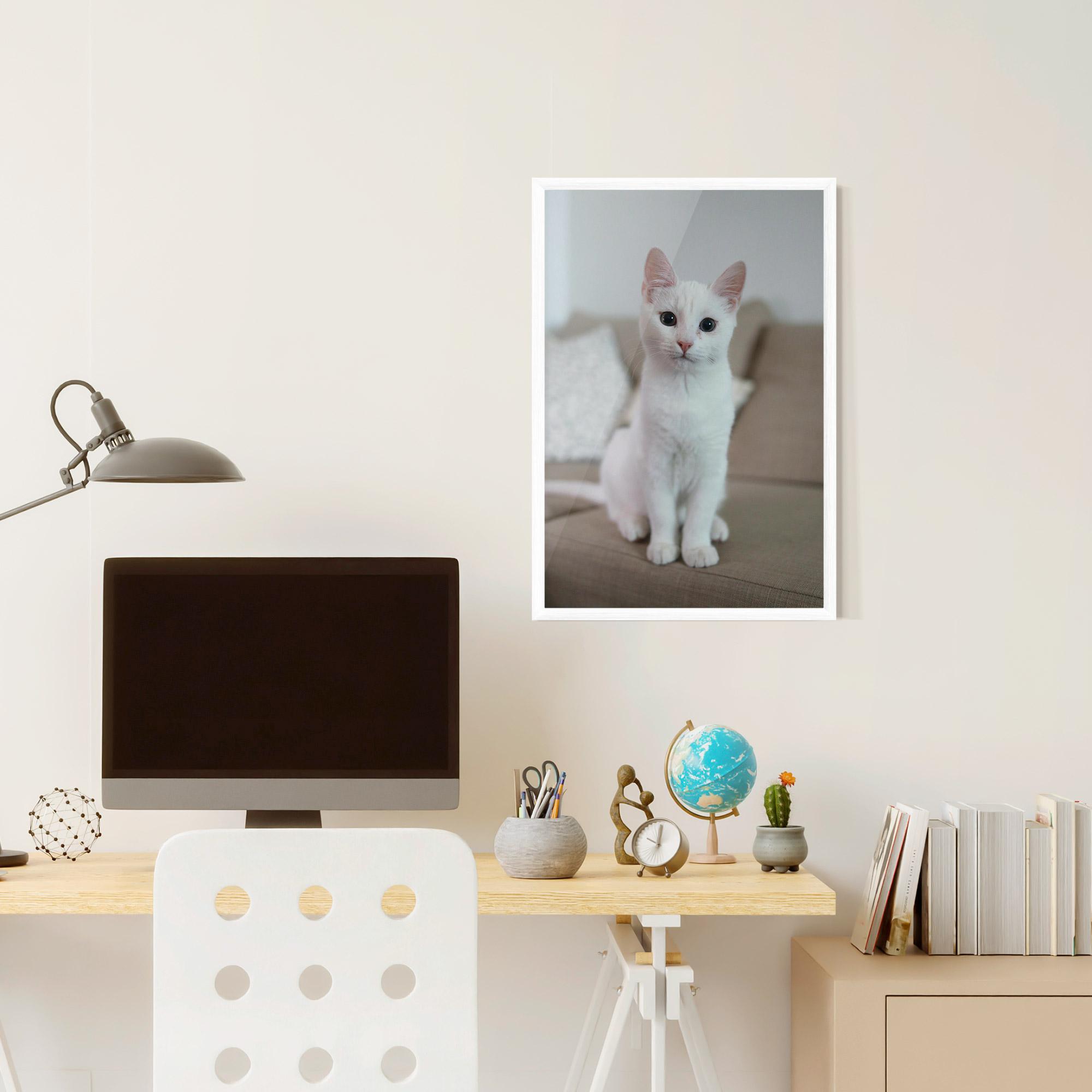 Gerahmte Poster Beautiful White Cat mockup 6