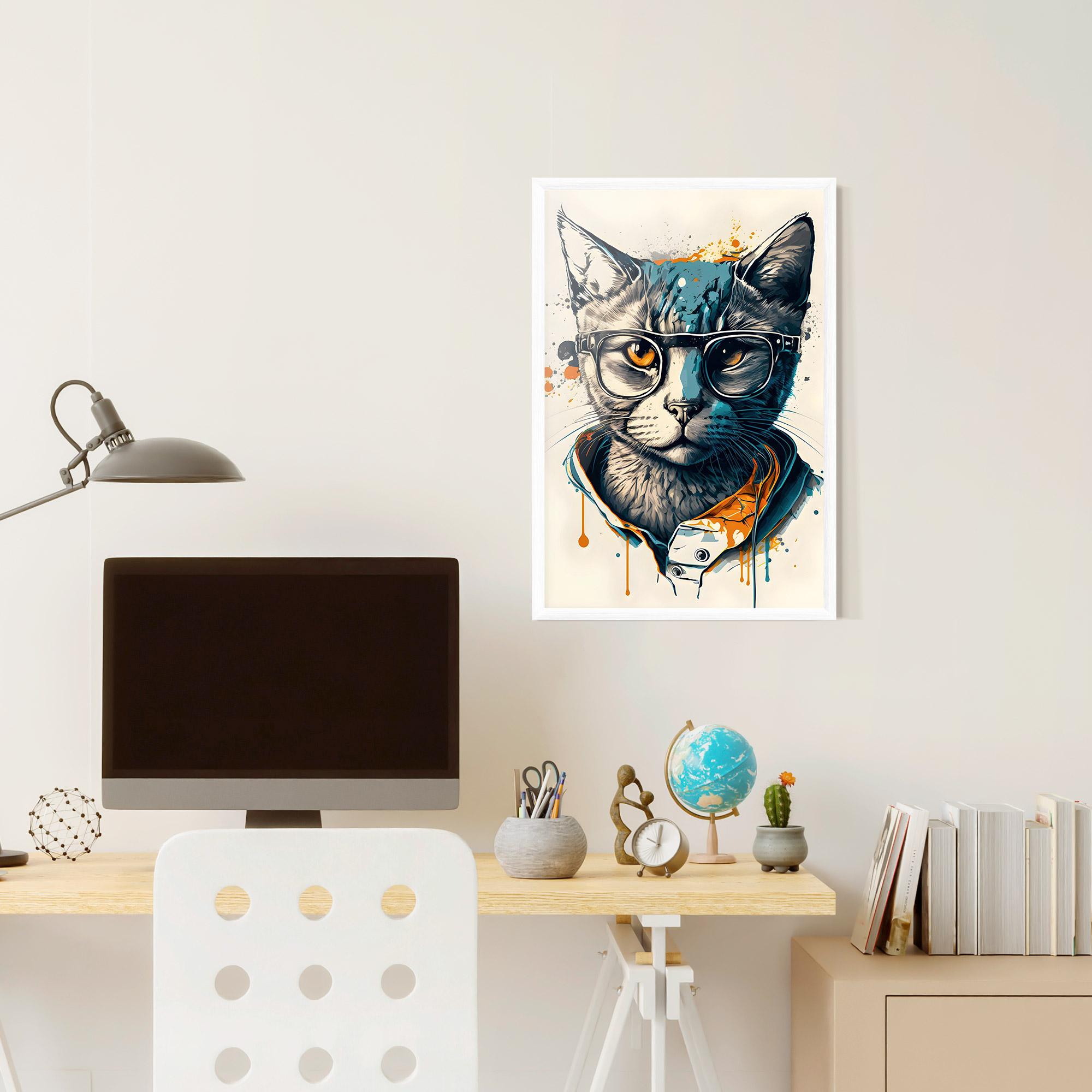 Gerahmte Poster Cat Glasses Art mockup 6
