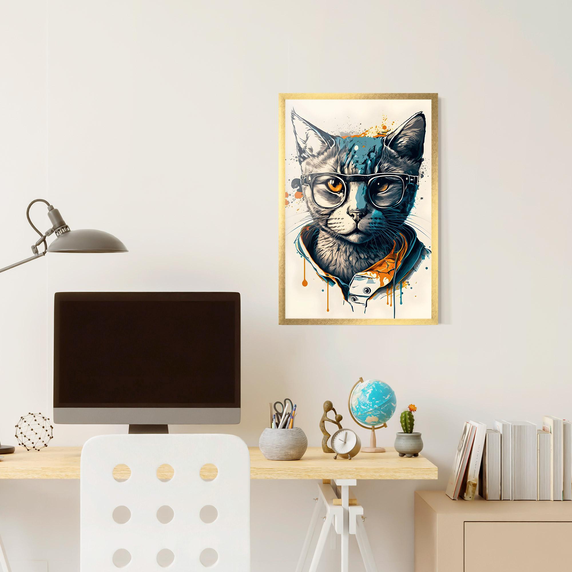 Gerahmte Poster Cat Glasses Art mockup 6