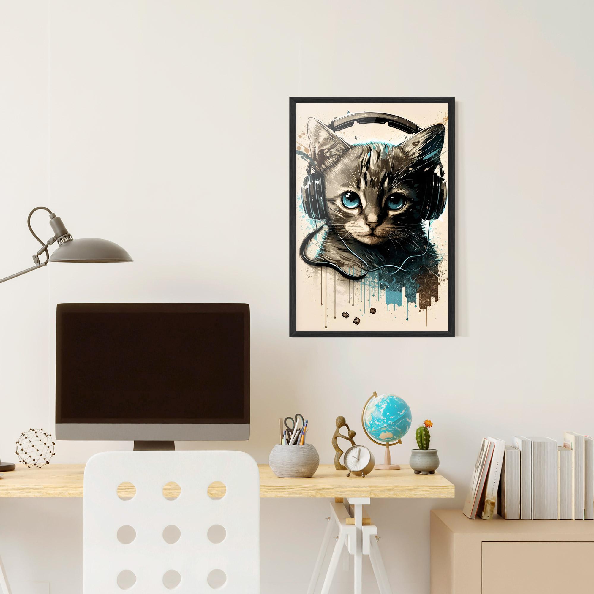 Gerahmte Poster Headphones Cute Cat mockup 6