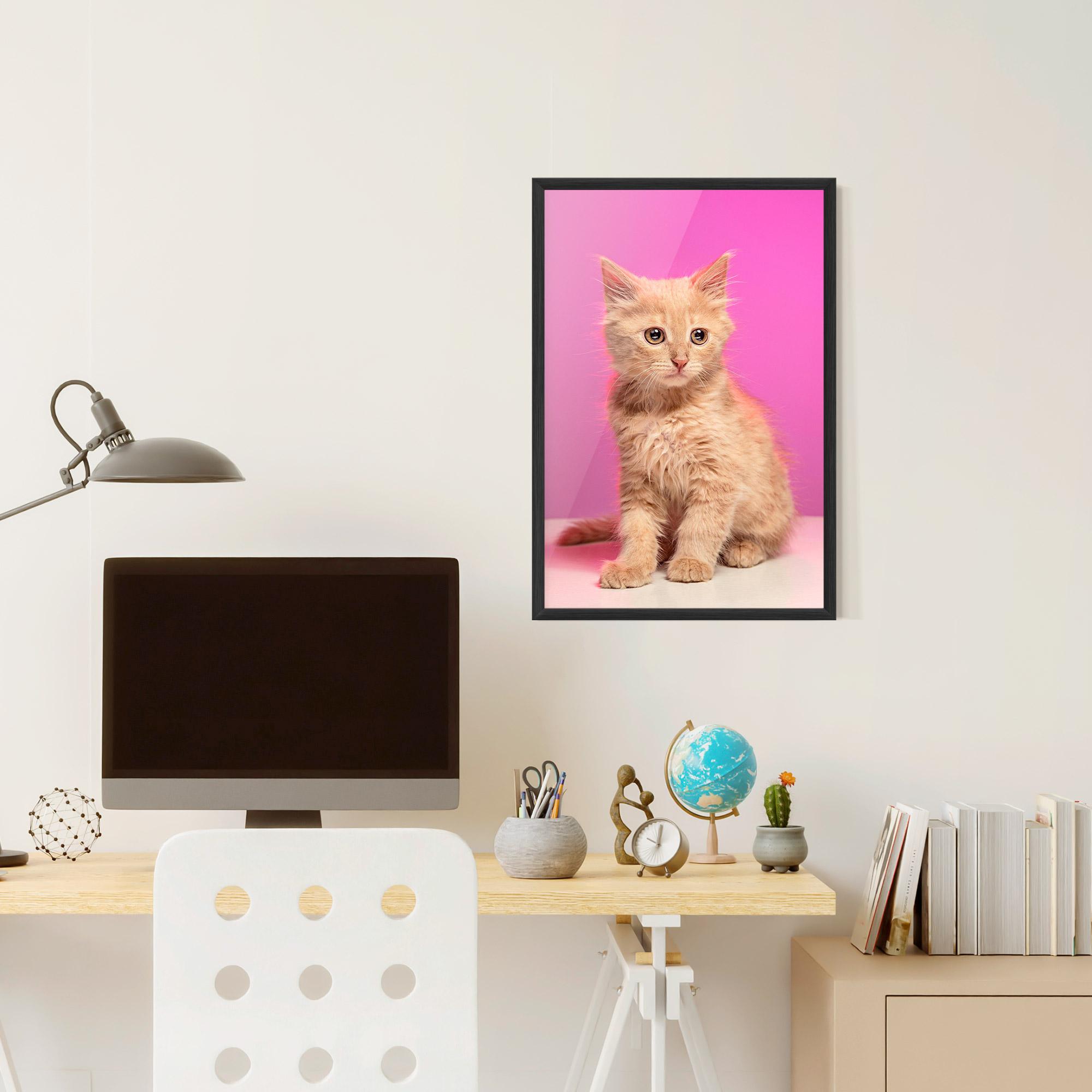 Gerahmte Poster Orange Cat On Pink mockup 6