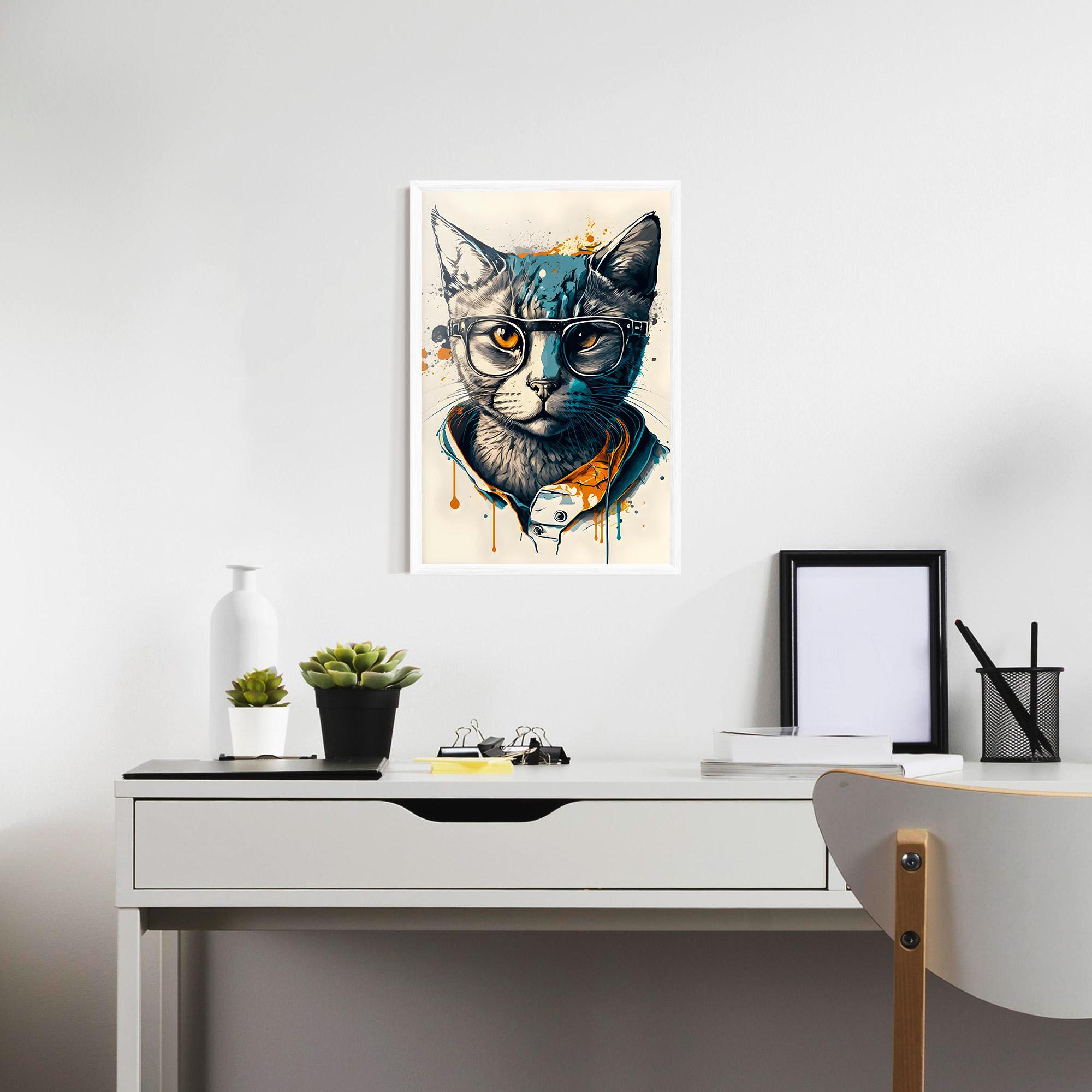 Gerahmte Poster Cat Glasses Art mockup 7