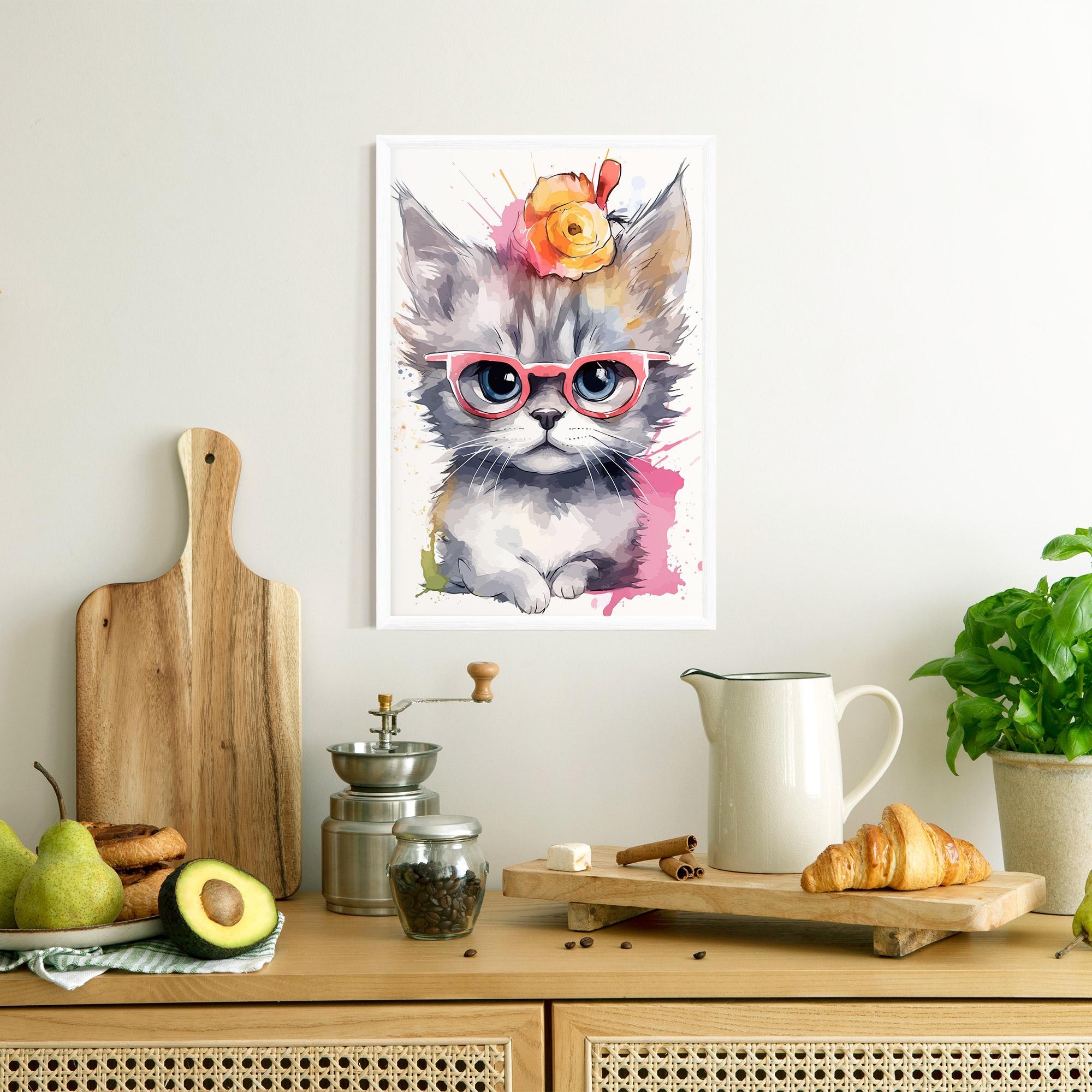 Gerahmte Poster Adorable Grey Cat mockup 8