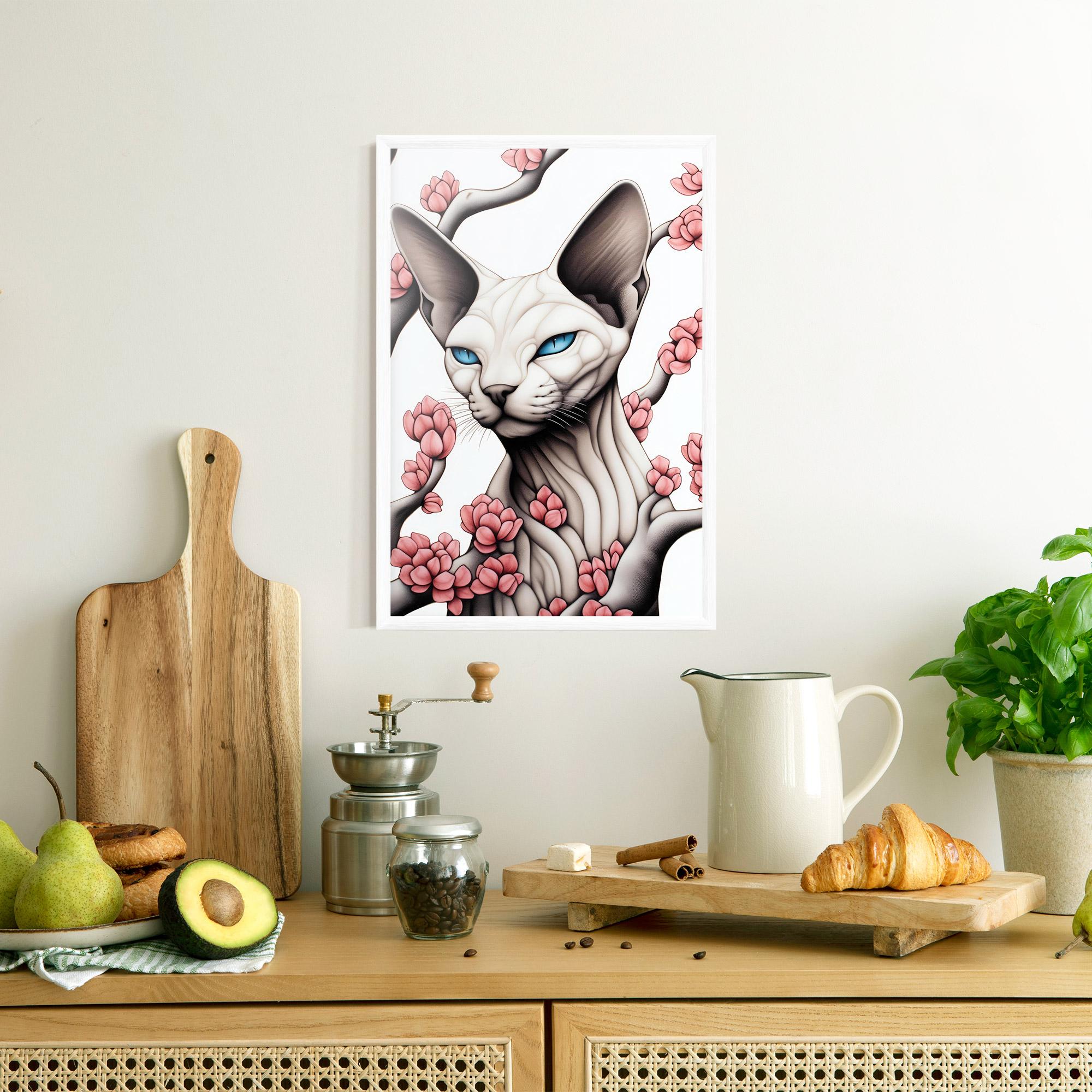 Gerahmte Poster Blue Eyes Cat Drawing mockup 8