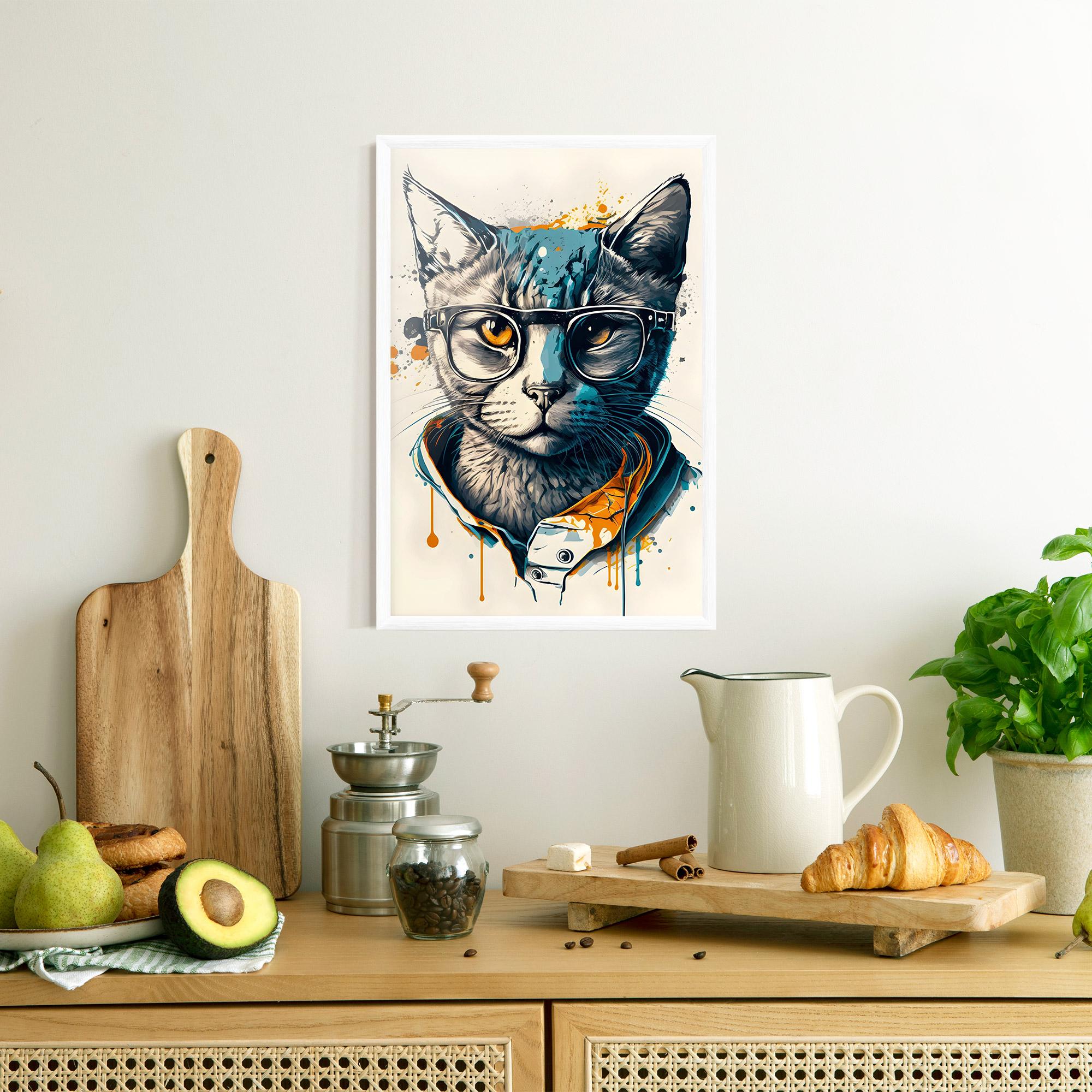 Gerahmte Poster Cat Glasses Art mockup 8