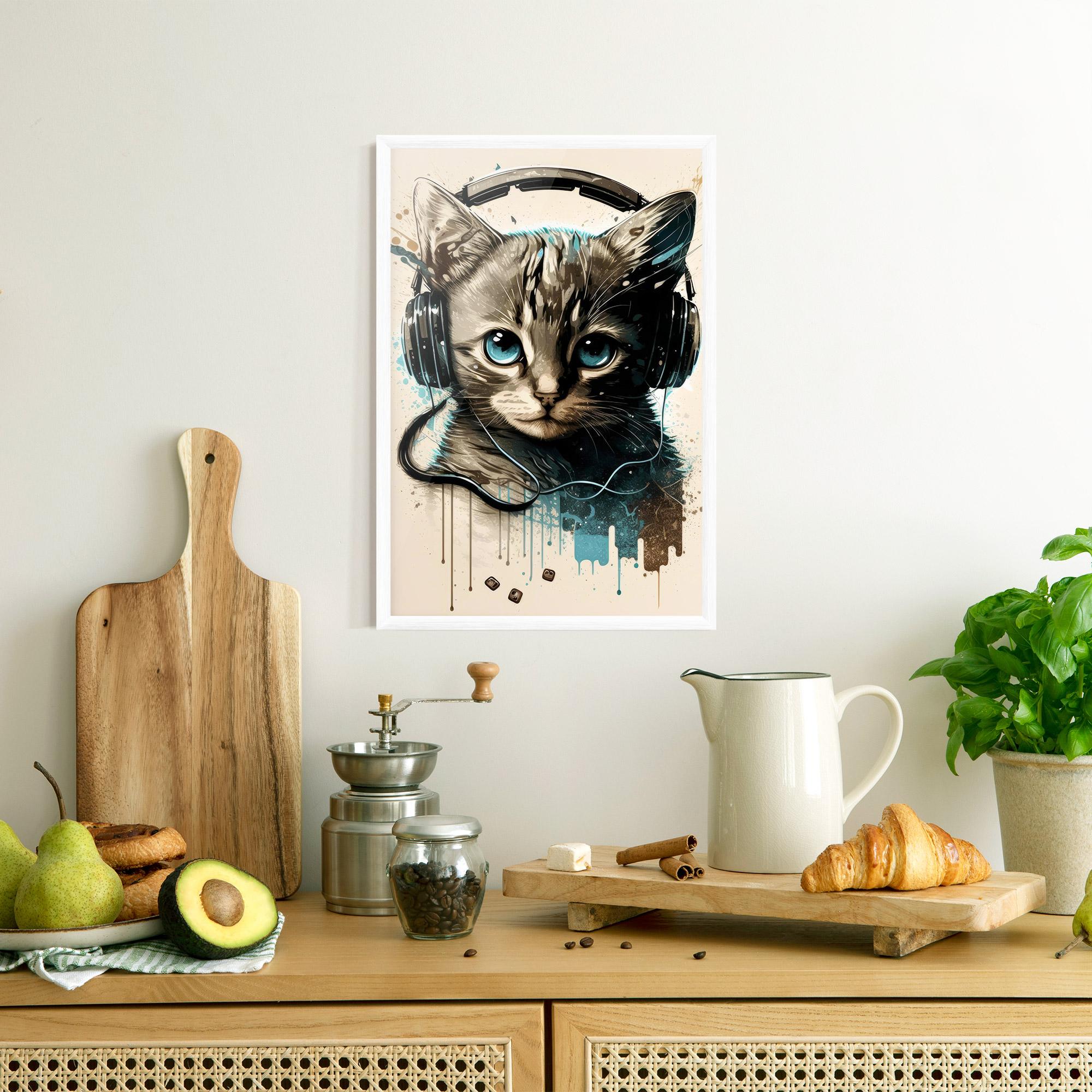 Gerahmte Poster Headphones Cute Cat mockup 8