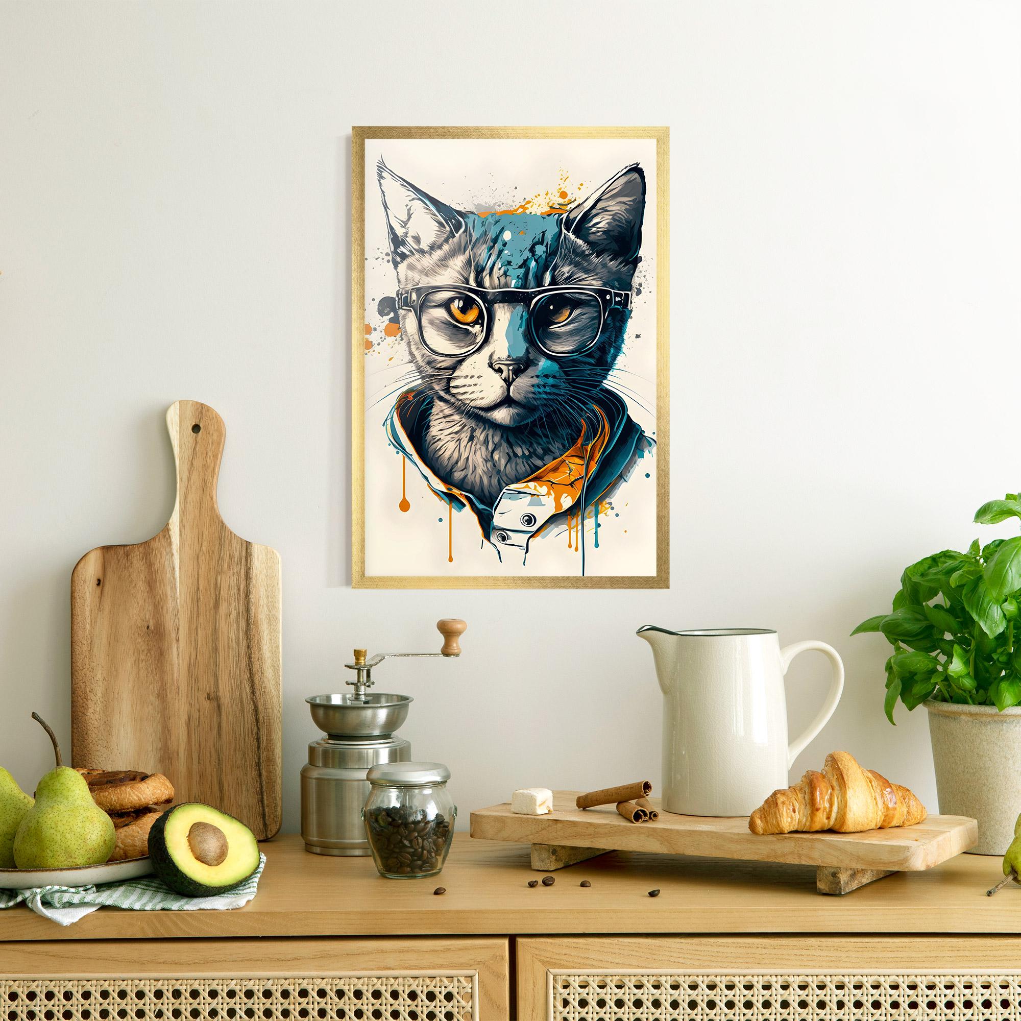 Gerahmte Poster Cat Glasses Art mockup 8