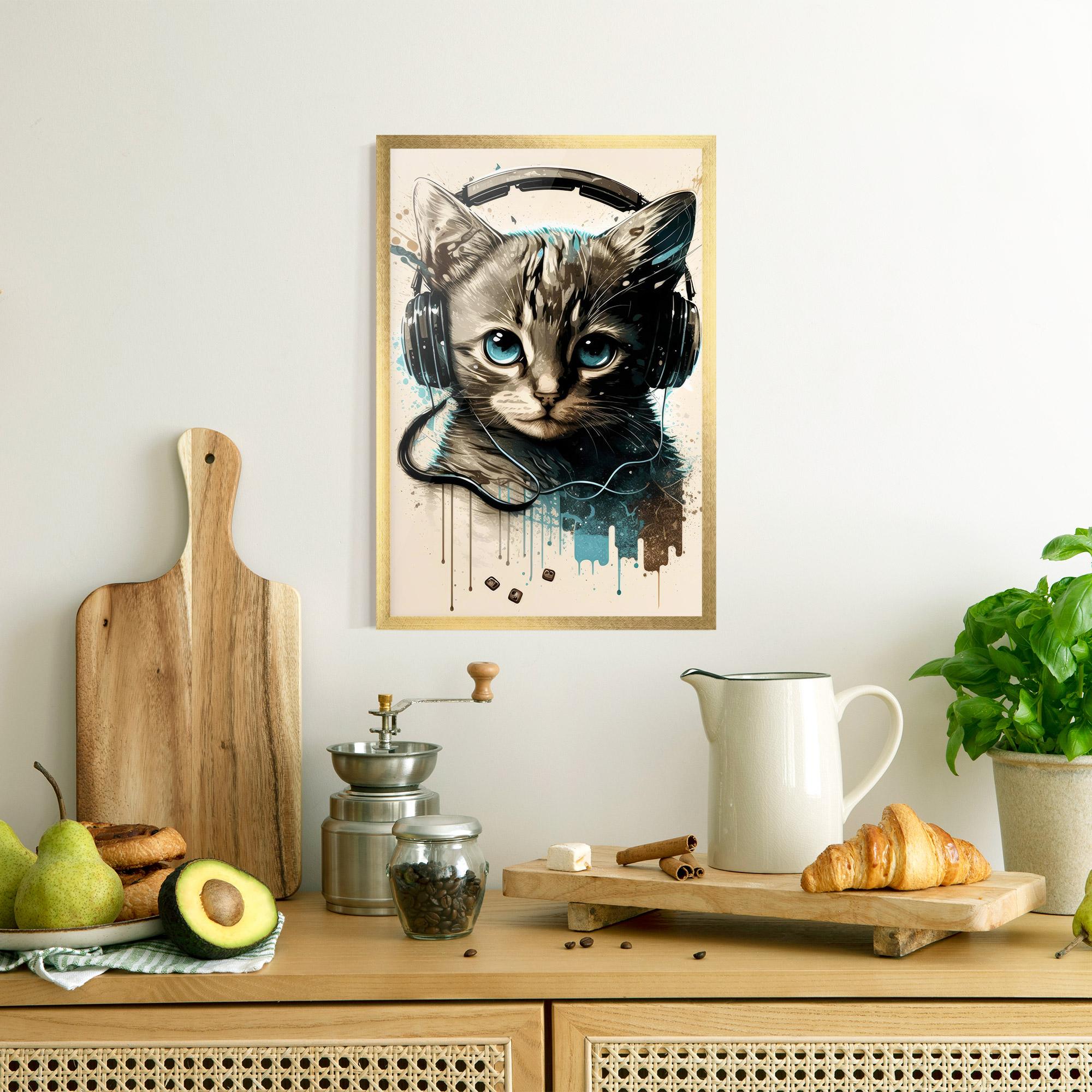 Gerahmte Poster Headphones Cute Cat mockup 8