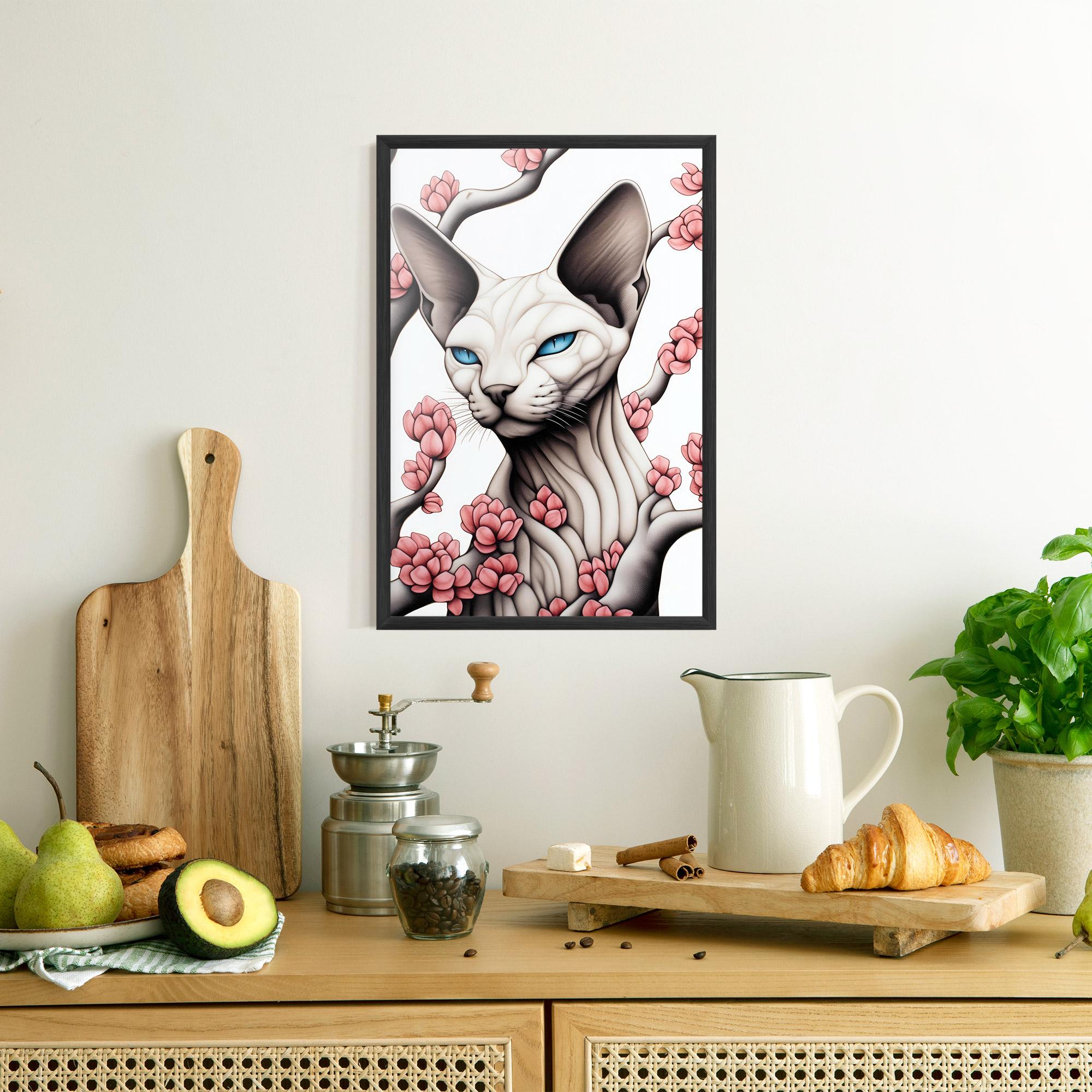 Gerahmte Poster Blue Eyes Cat Drawing mockup 8