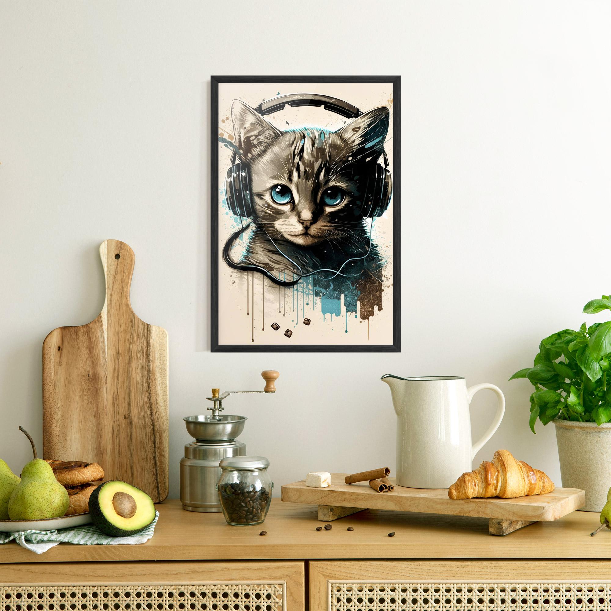 Gerahmte Poster Headphones Cute Cat mockup 8