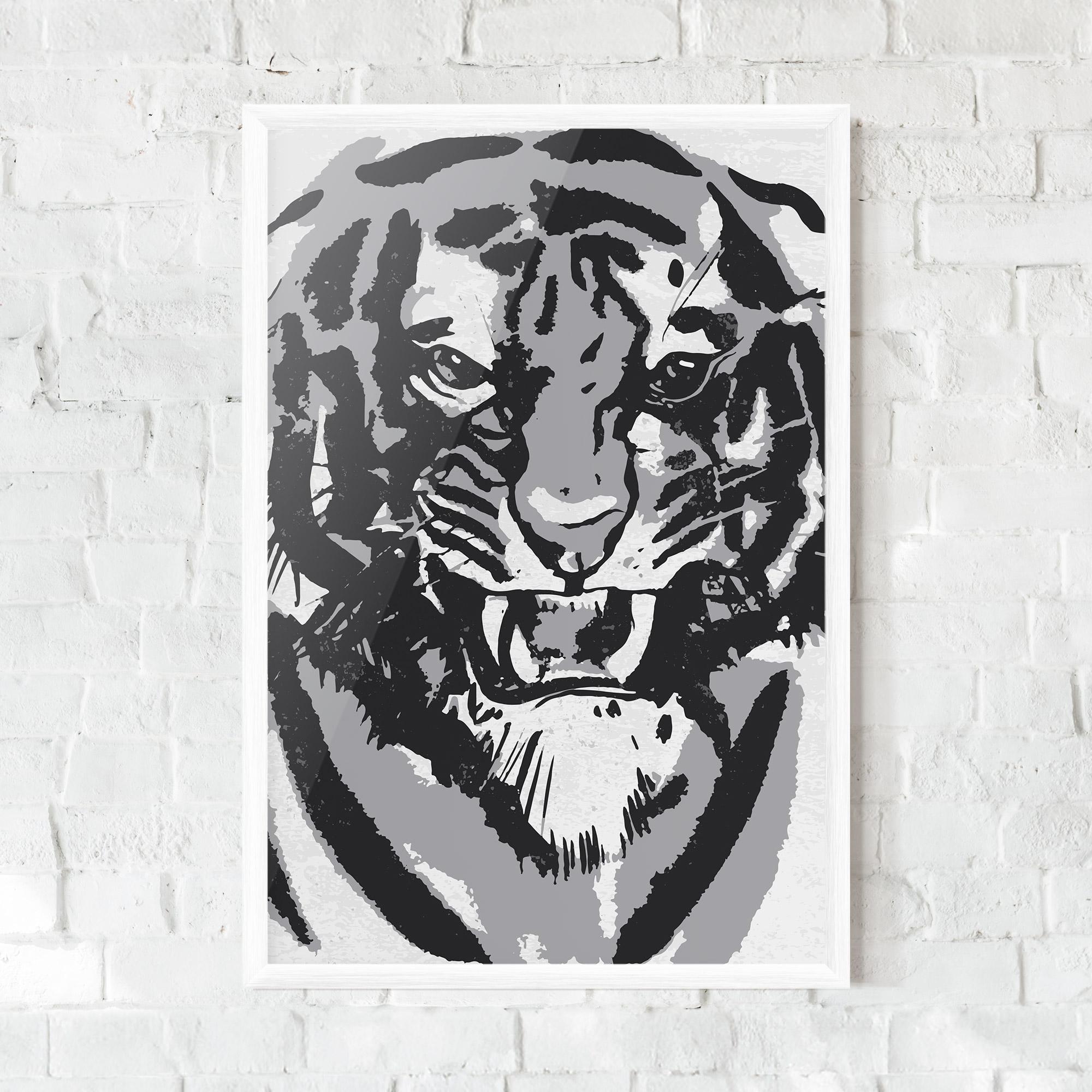 Gerahmte Poster Grey Tiger Head mockup 0