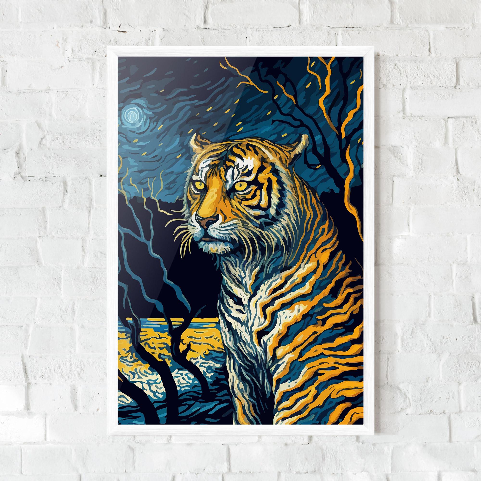 Gerahmte Poster Tiger Blue Painting mockup 0