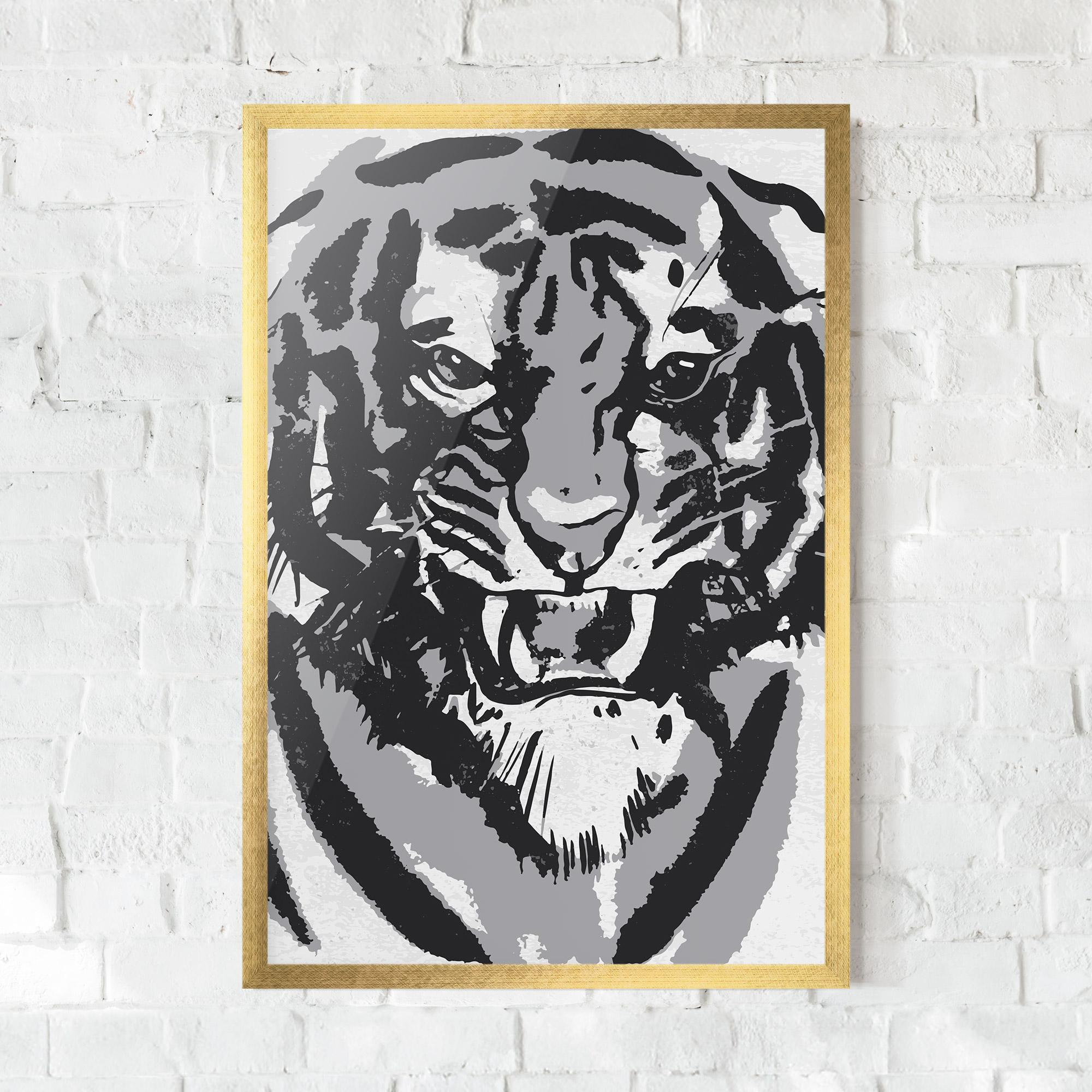 Gerahmte Poster Grey Tiger Head mockup 0