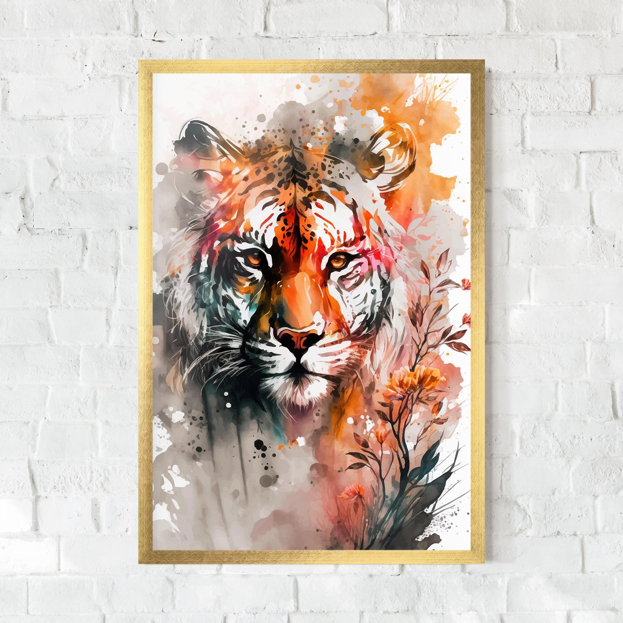 Gerahmte Poster Orange Art Tiger mockup 0