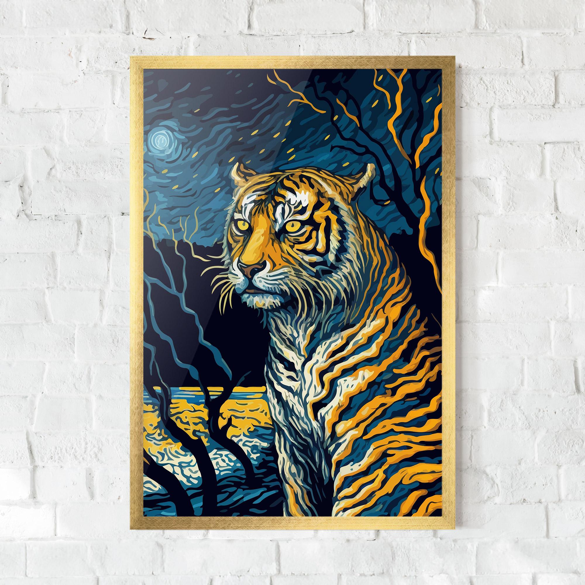 Gerahmte Poster Tiger Blue Painting mockup 0