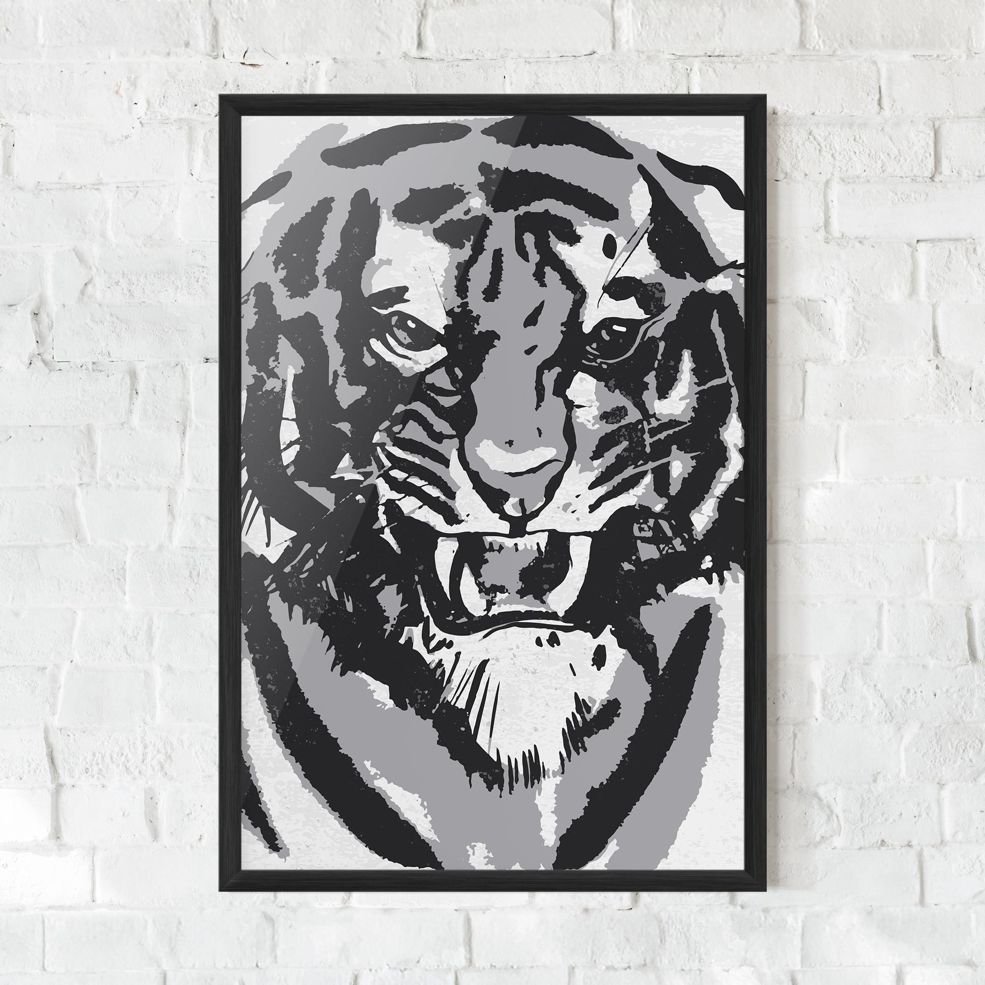 Gerahmte Poster Grey Tiger Head mockup 0