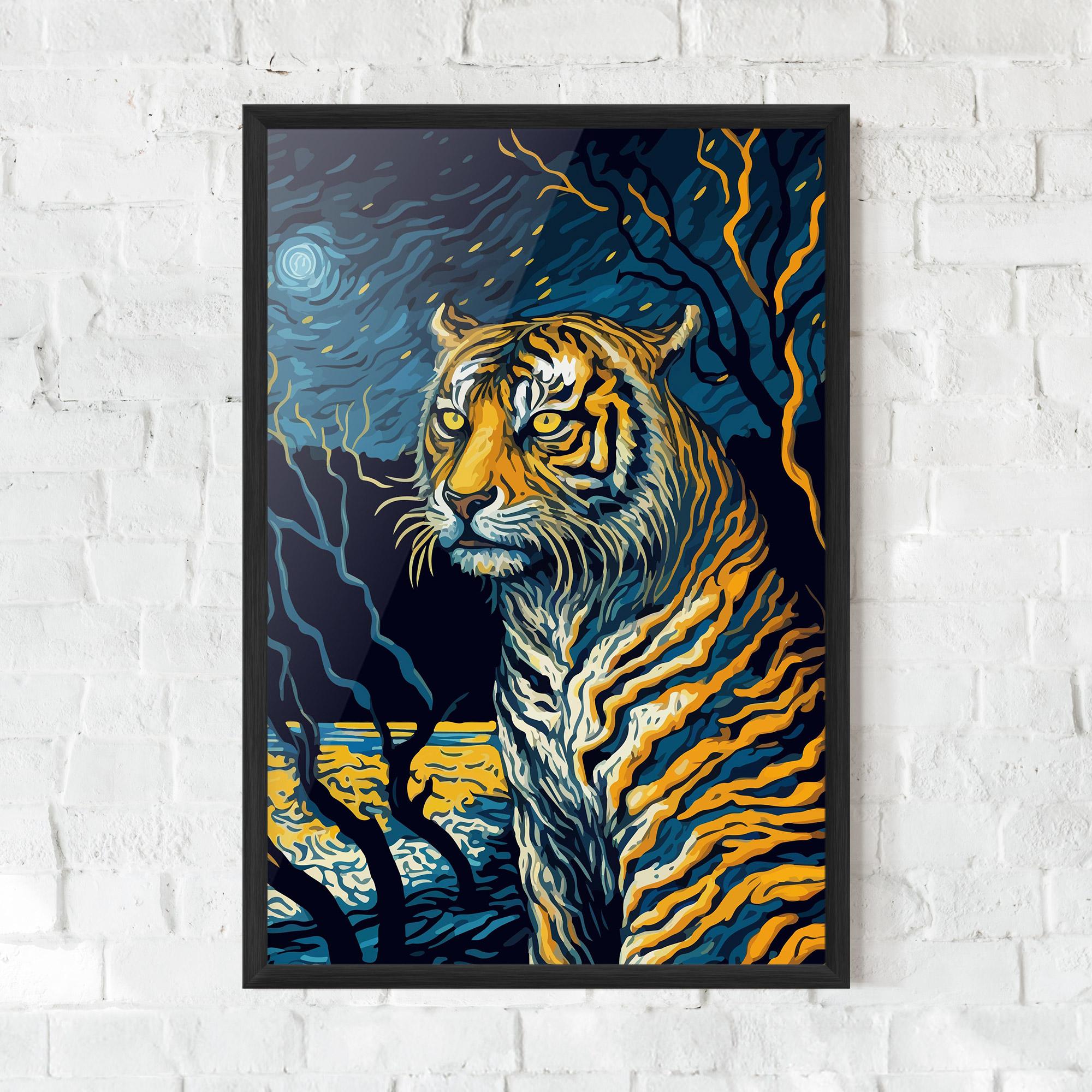 Gerahmte Poster Tiger Blue Painting mockup 0