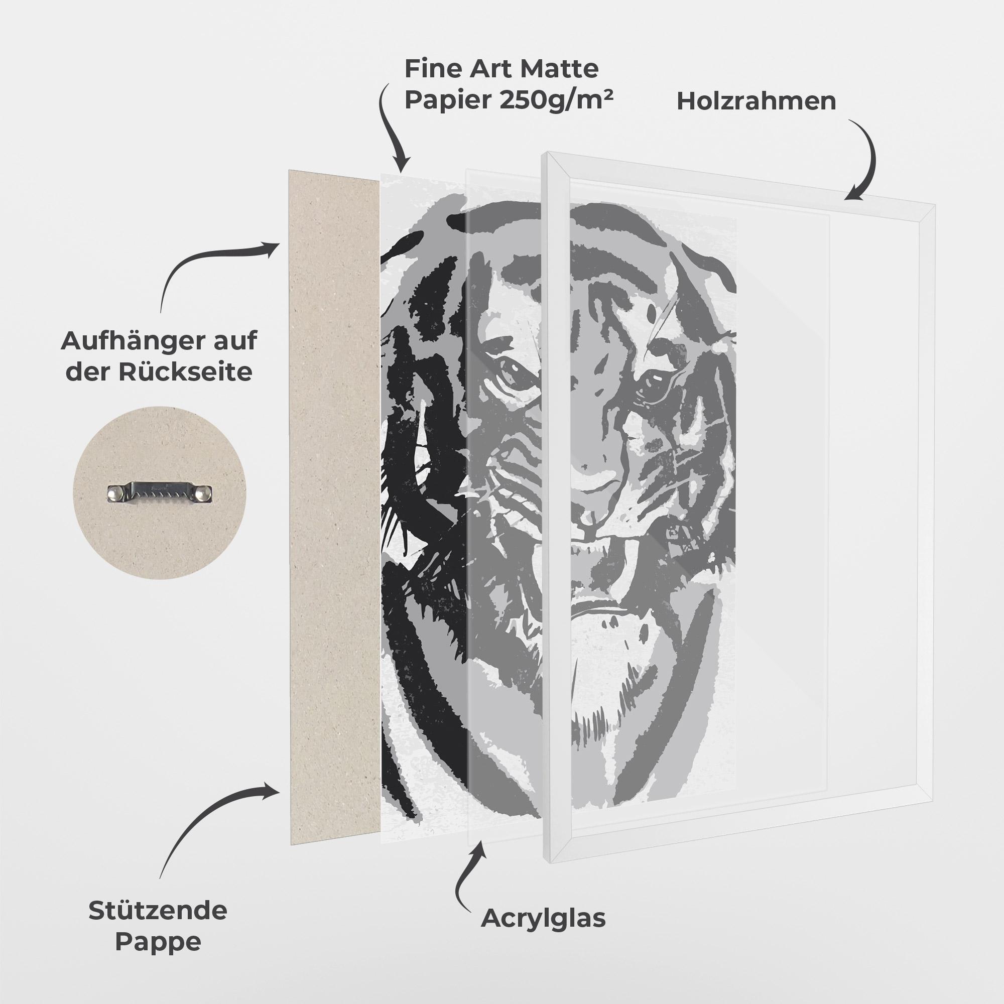 Gerahmte Poster Grey Tiger Head mockup 1
