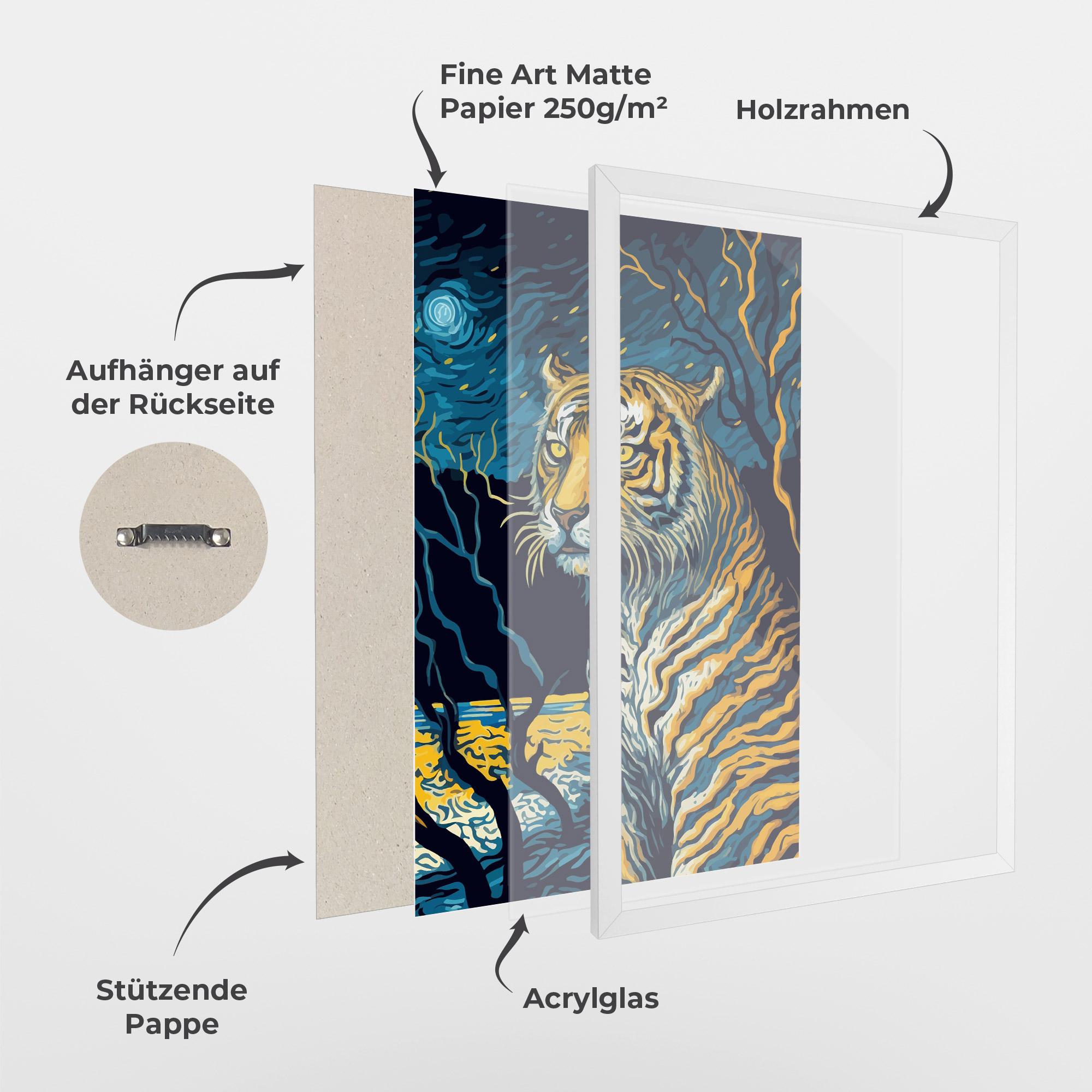 Gerahmte Poster Tiger Blue Painting mockup 1