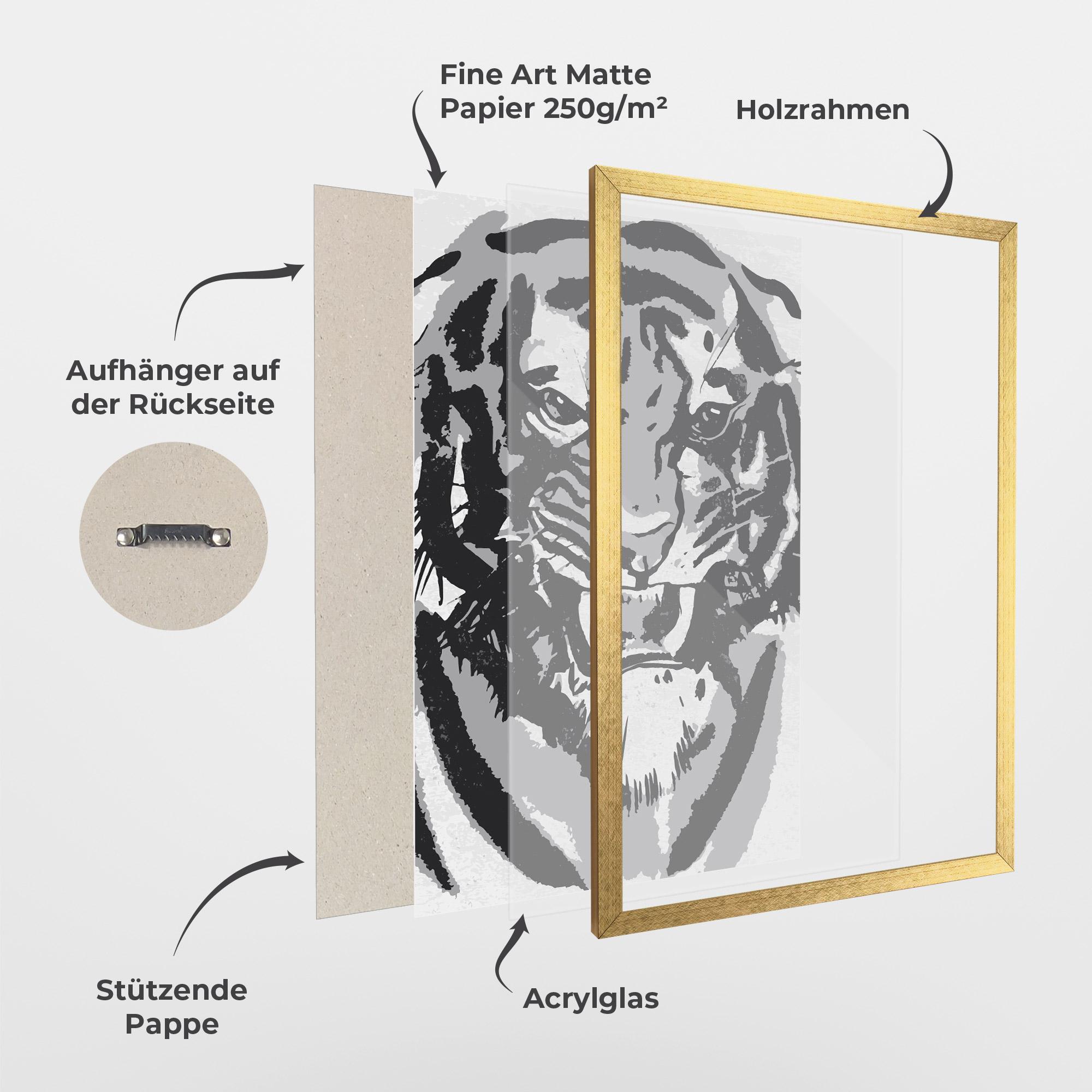 Gerahmte Poster Grey Tiger Head mockup 1