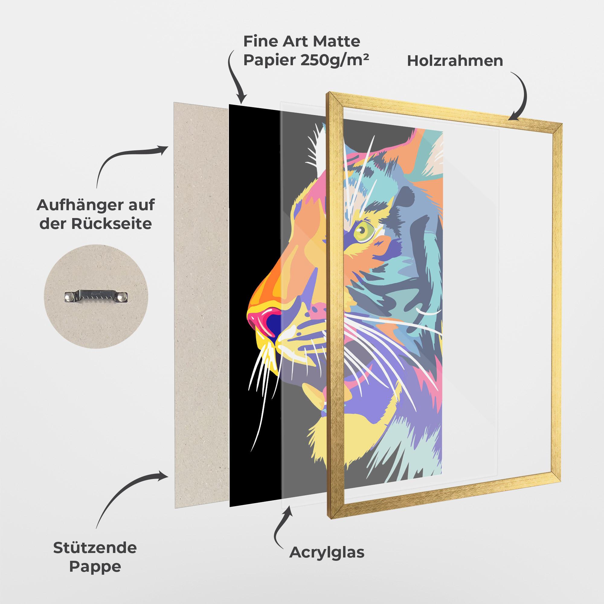 Gerahmte Poster Pretty Colorful Tiger mockup 1