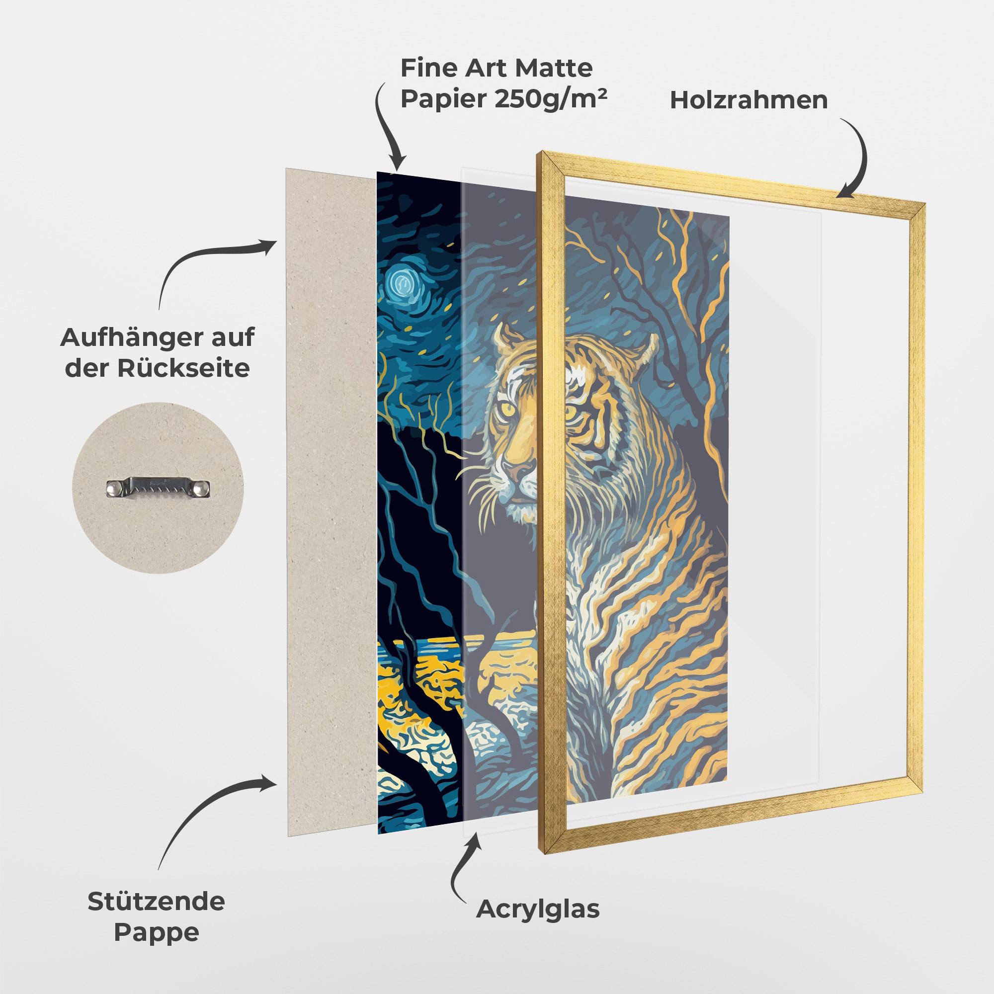 Gerahmte Poster Tiger Blue Painting mockup 1