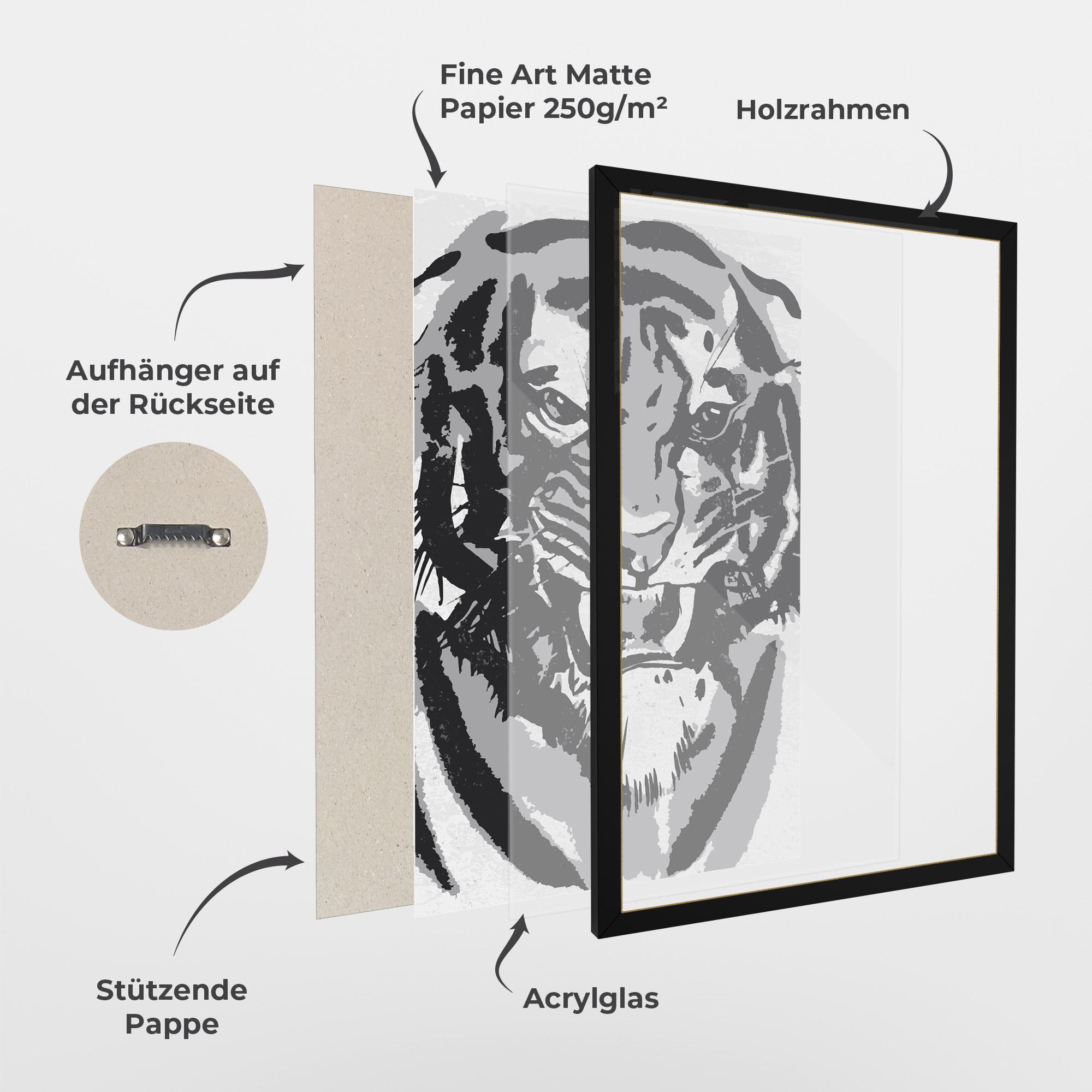 Gerahmte Poster Grey Tiger Head mockup 1