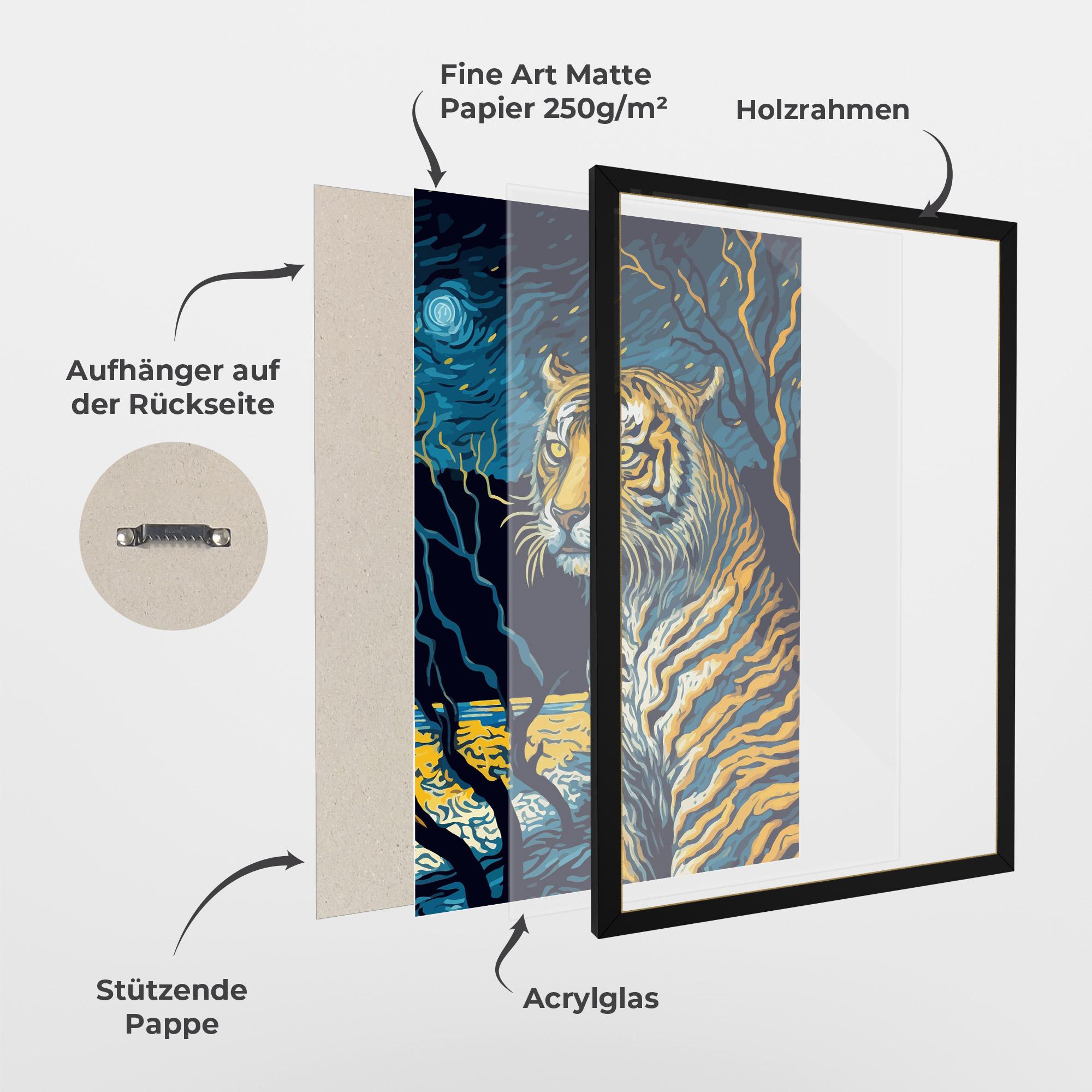 Gerahmte Poster Tiger Blue Painting mockup 1