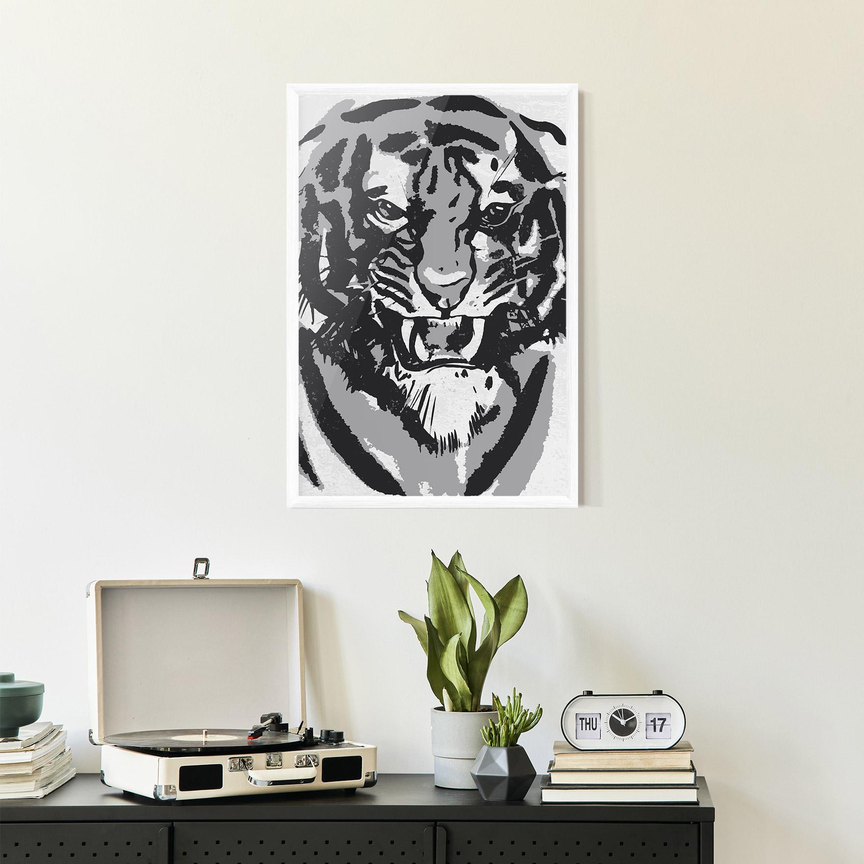 Gerahmte Poster Grey Tiger Head mockup 2