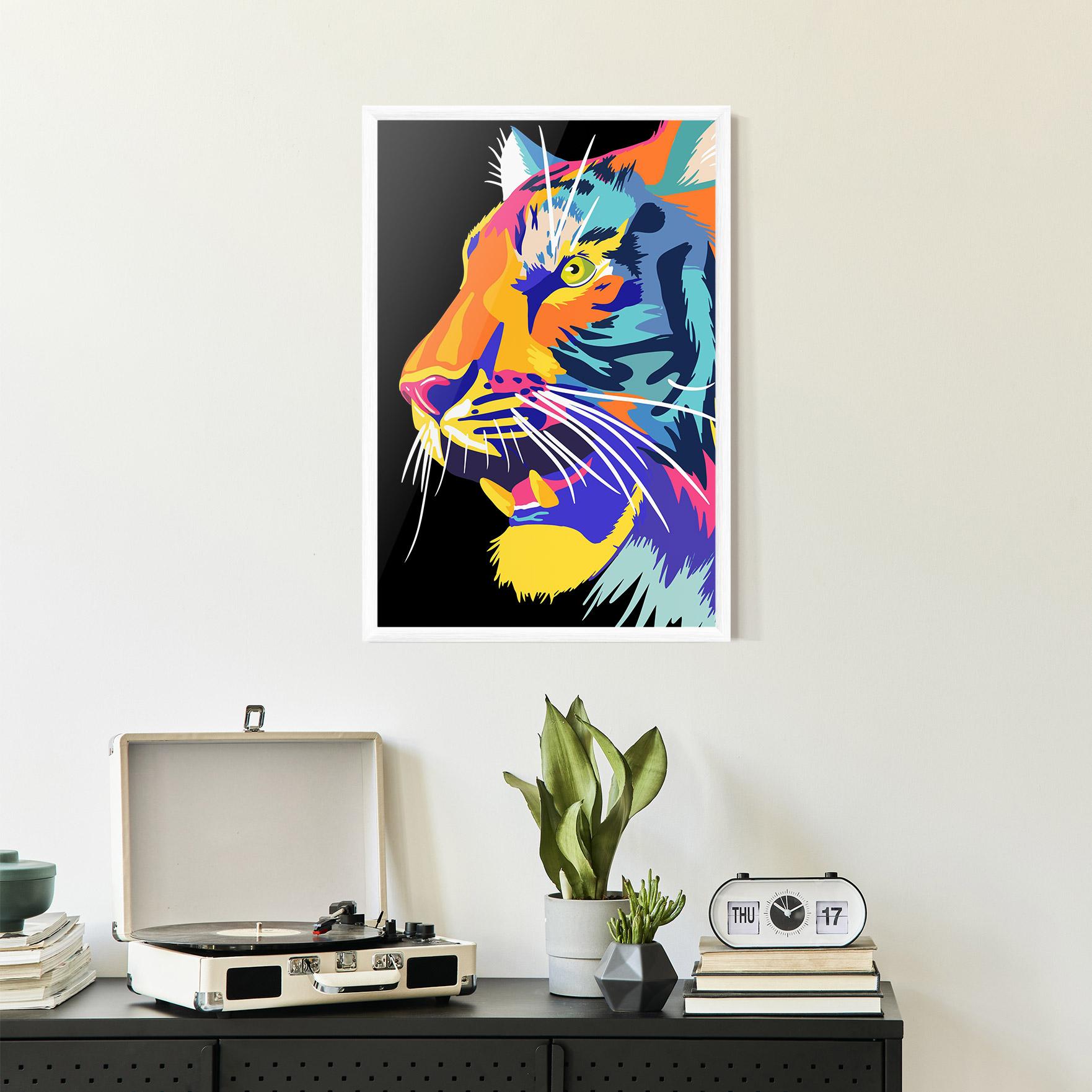 Gerahmte Poster Pretty Colorful Tiger mockup 2