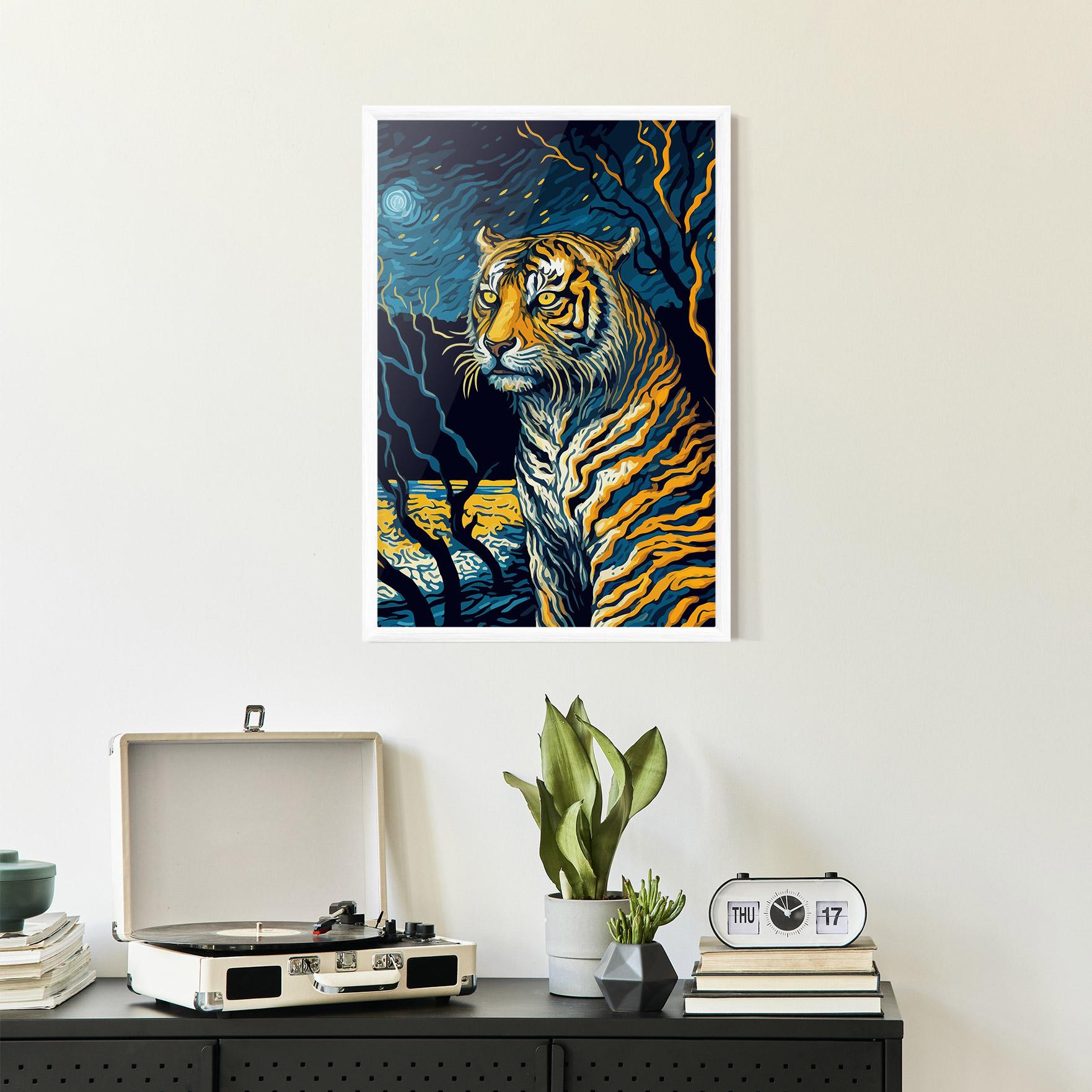 Gerahmte Poster Tiger Blue Painting mockup 2