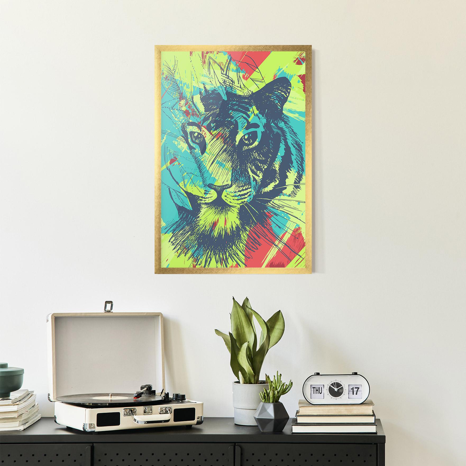 Gerahmte Poster Blue Green Tiger mockup 2