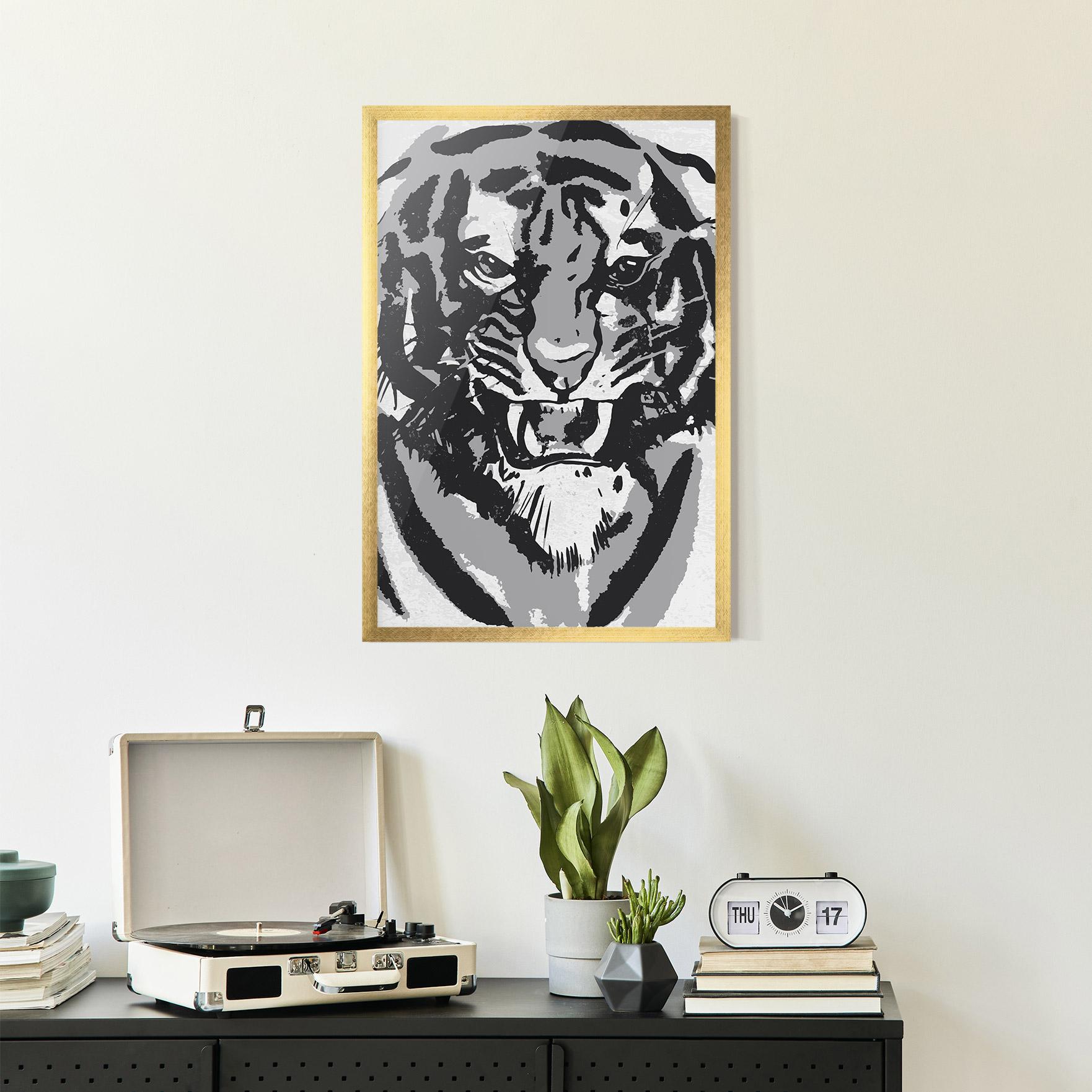 Gerahmte Poster Grey Tiger Head mockup 2