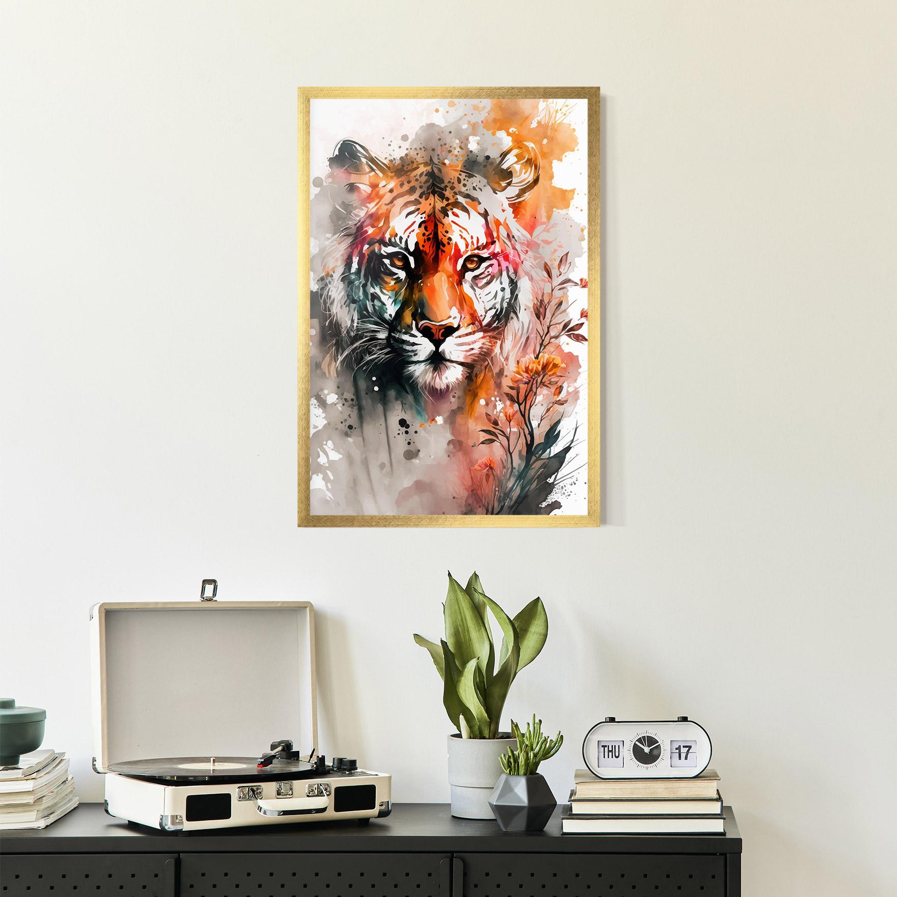 Gerahmte Poster Orange Art Tiger mockup 2